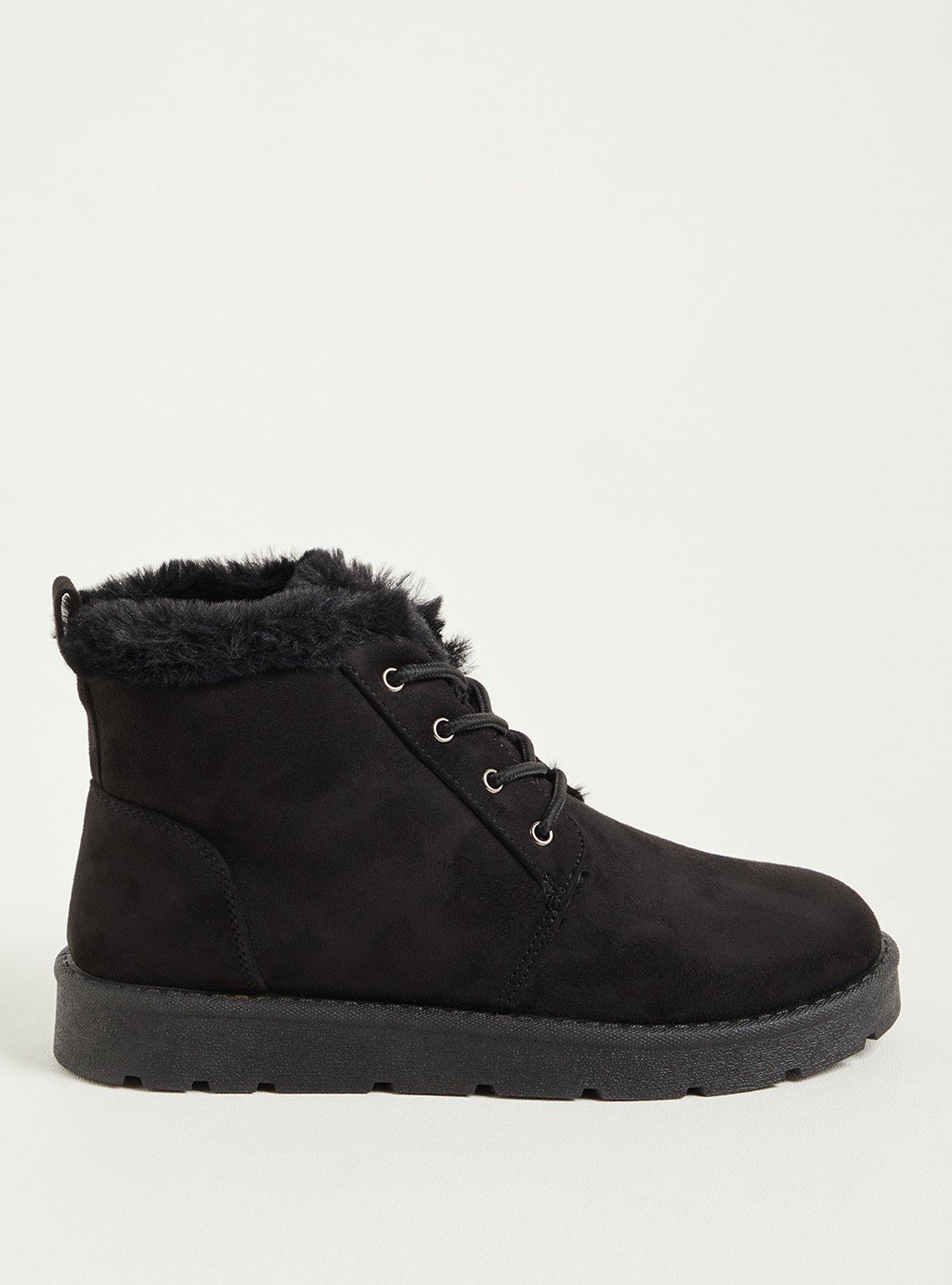 Lace-Up Fur-Lined Bootie - Faux Suede Black (WW), BLACK, alternate