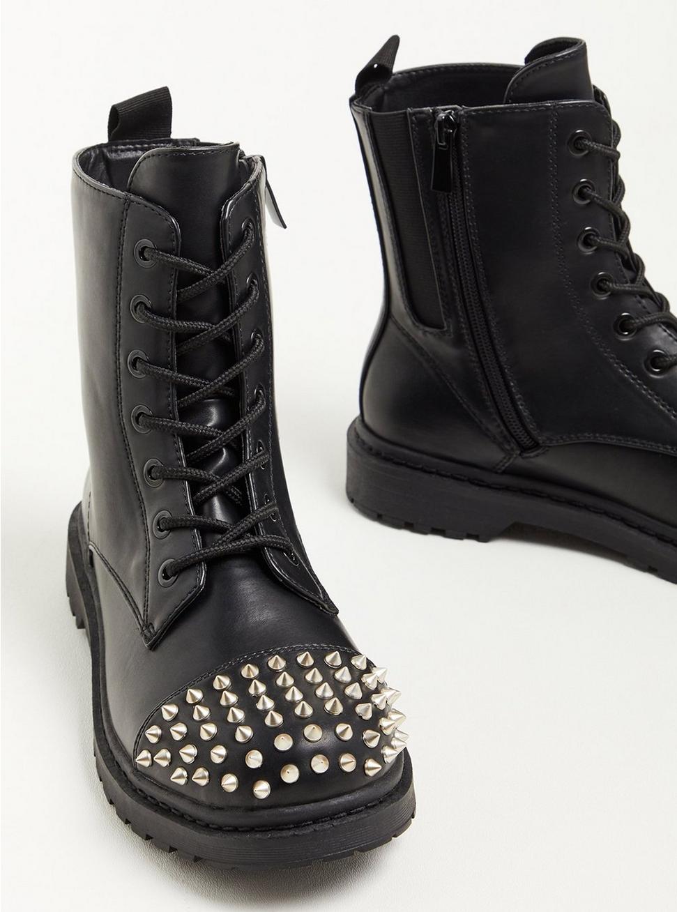 Plus Size - Stevie Combat Boot - Faux Leather Black (WW) - Torrid