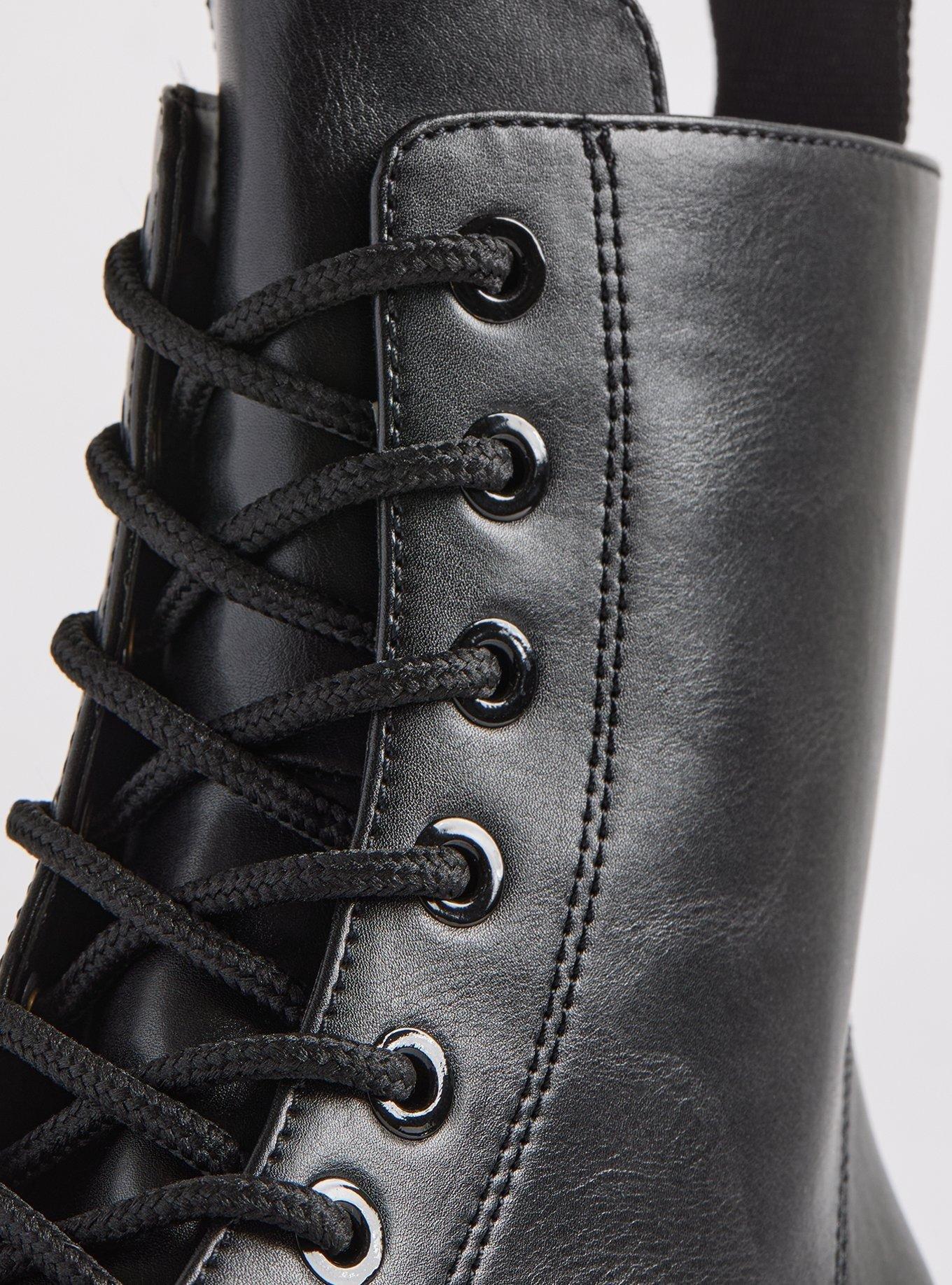 Stevie Combat Boot - Faux Leather Black (WW)