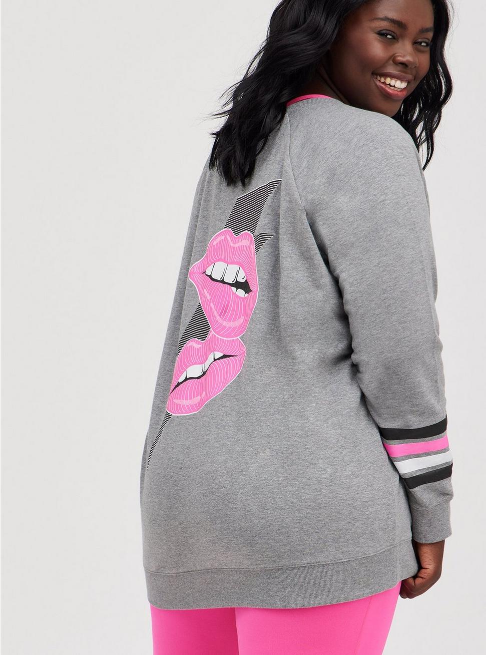 Relaxed Fit Raglan Sweatshirt - Ultra Soft Fleece Pink Lips Heather Grey, MEDIUM HEATHER GREY, alternate