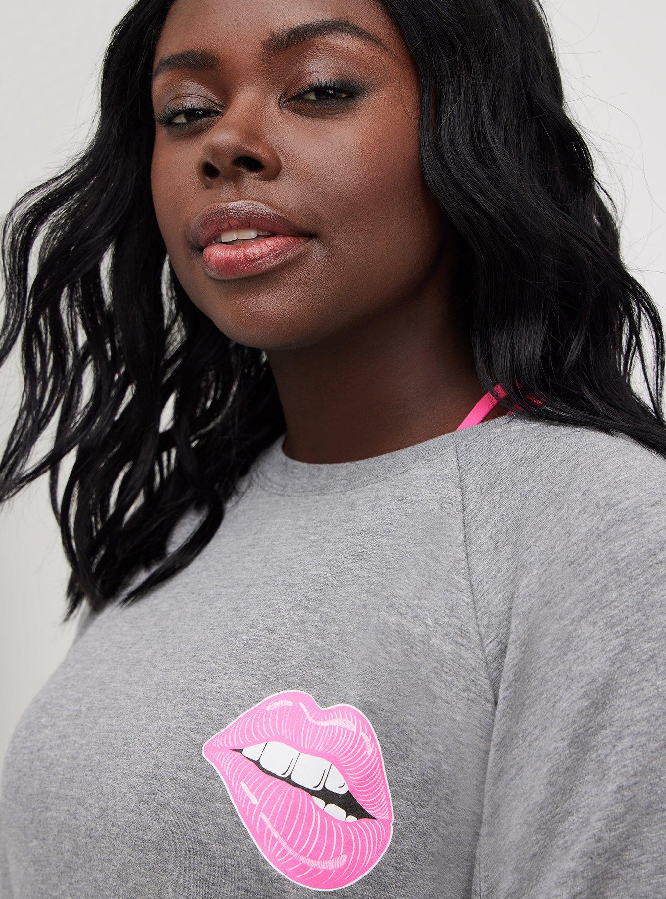 Plus Size - Relaxed Fit Raglan Sweatshirt - Ultra Soft Fleece Pink Lips ...