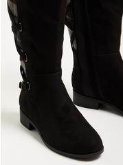 Corset Knee Boot - Faux Suede Plaid Black (WW), BLACK, alternate