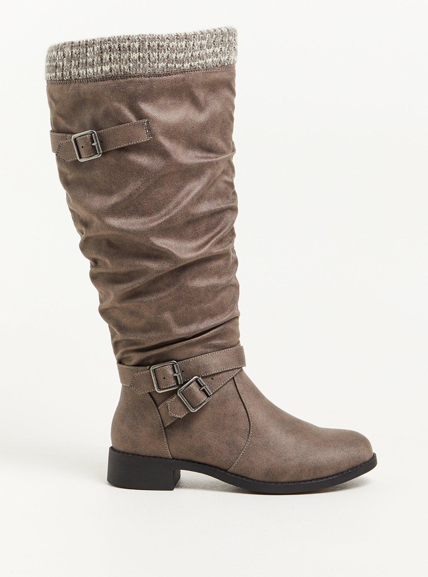Plus Size - Sweater Knee Boot - Faux Leather Grey (WW) - Torrid
