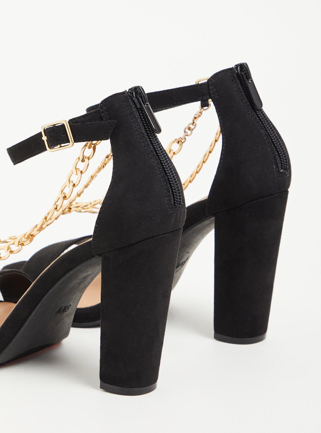Plus Size Ankle Chain Heel - Faux Suede Black, BLACK, alternate