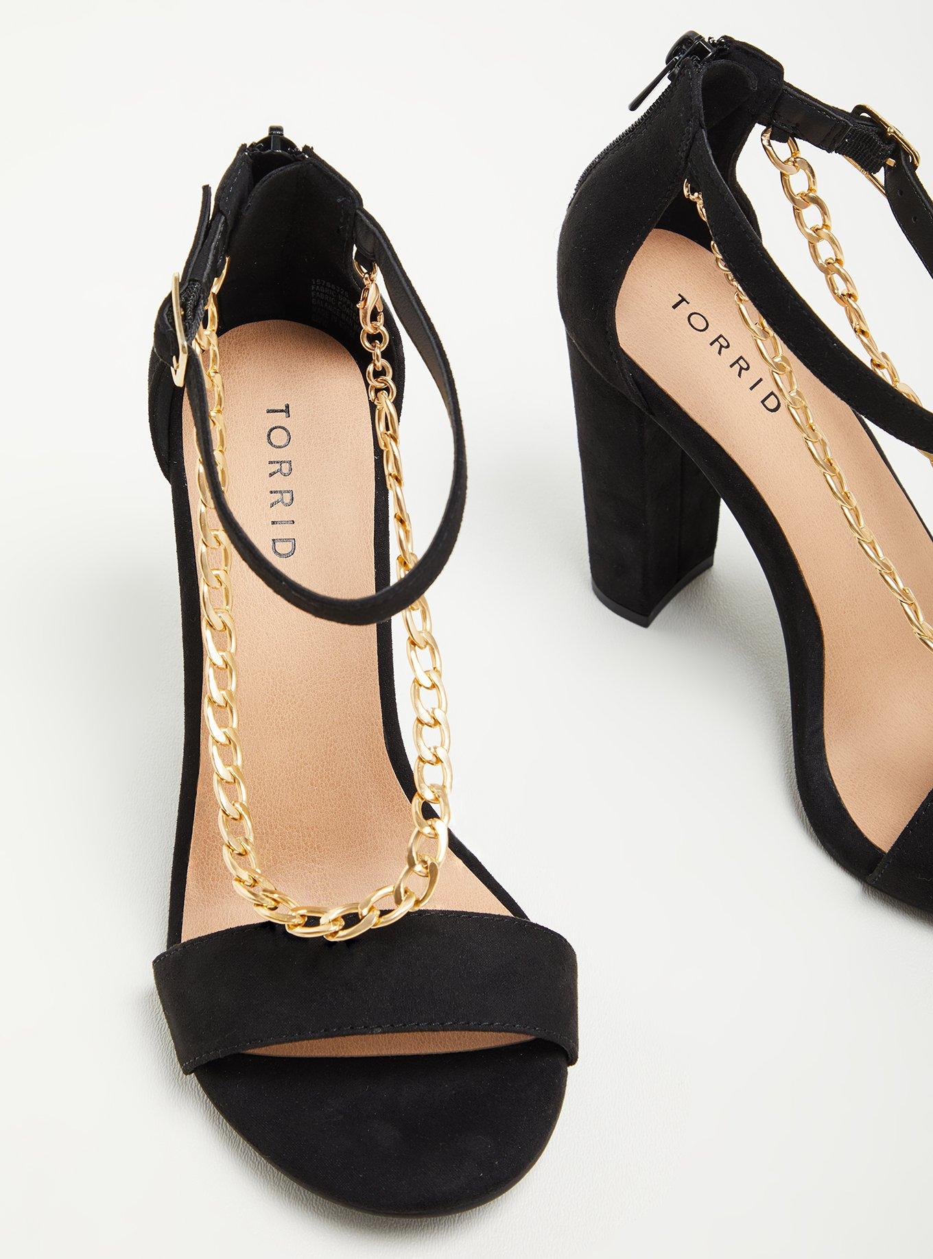 Plus Size Ankle Chain Heel - Faux Suede Black, BLACK, alternate