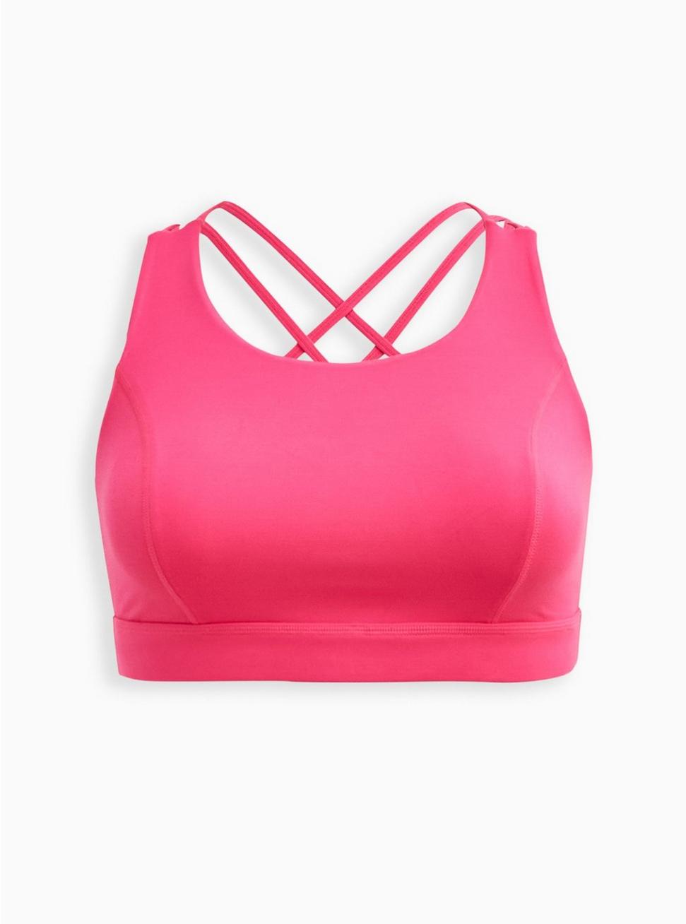 Low-Impact Wireless Strappy Back Active Sports Bra, PINK GLO, hi-res