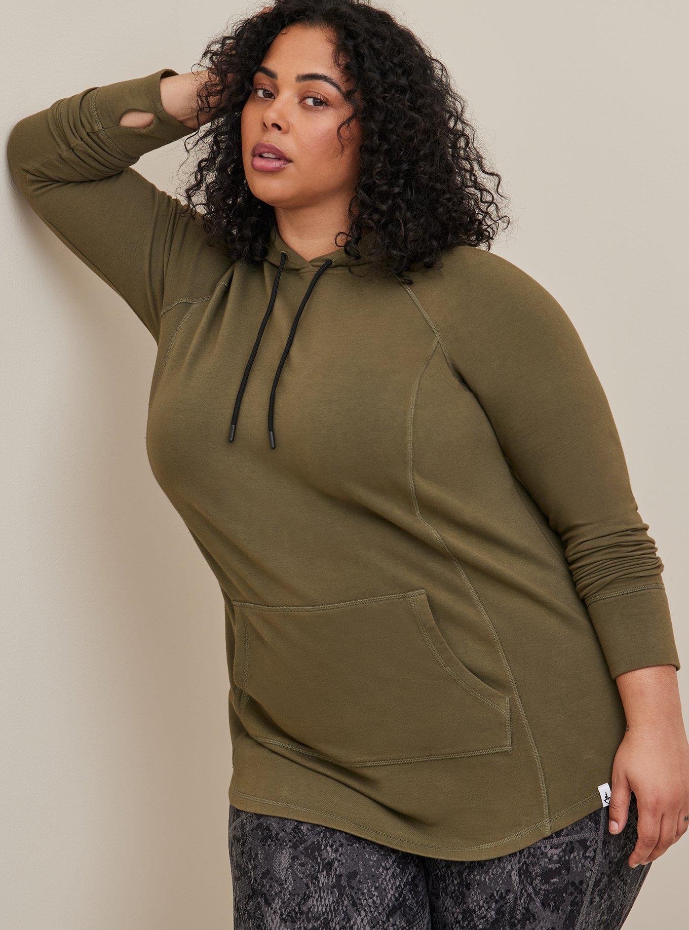 Plus Size Everyday Fleece Tunic Long Sleeve Active Hooded Sweatshirt Torrid