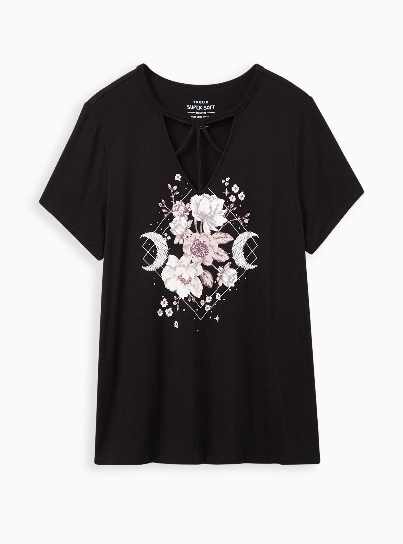 Plus Size - Classic Fit Strappy Tee - Floral Moon Black - Torrid