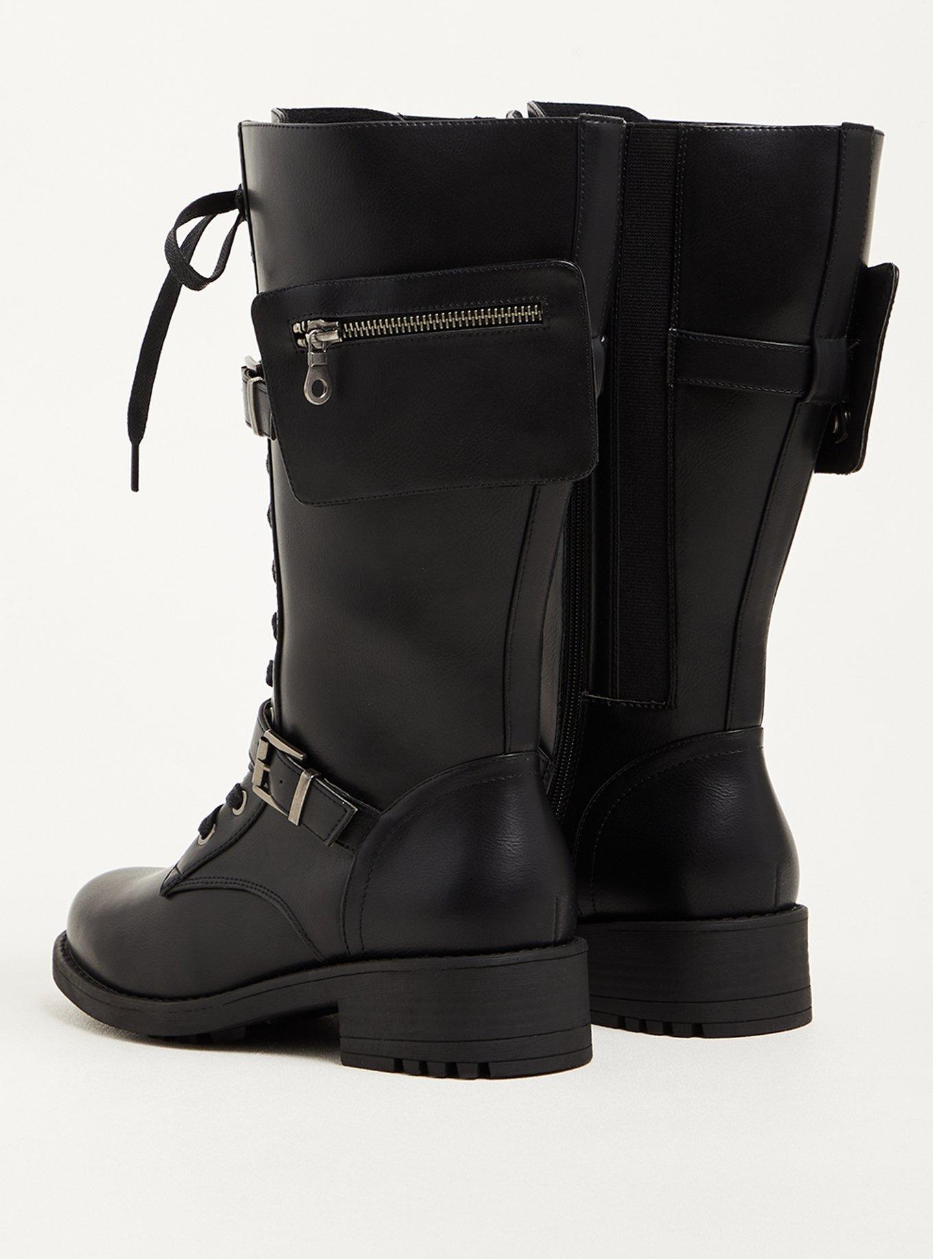 Combat Boot - Faux Leather Black (WW), BLACK, alternate