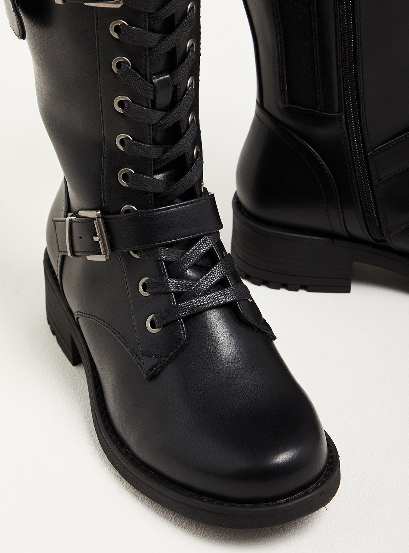 Combat Boot - Faux Leather Black (WW), BLACK, alternate