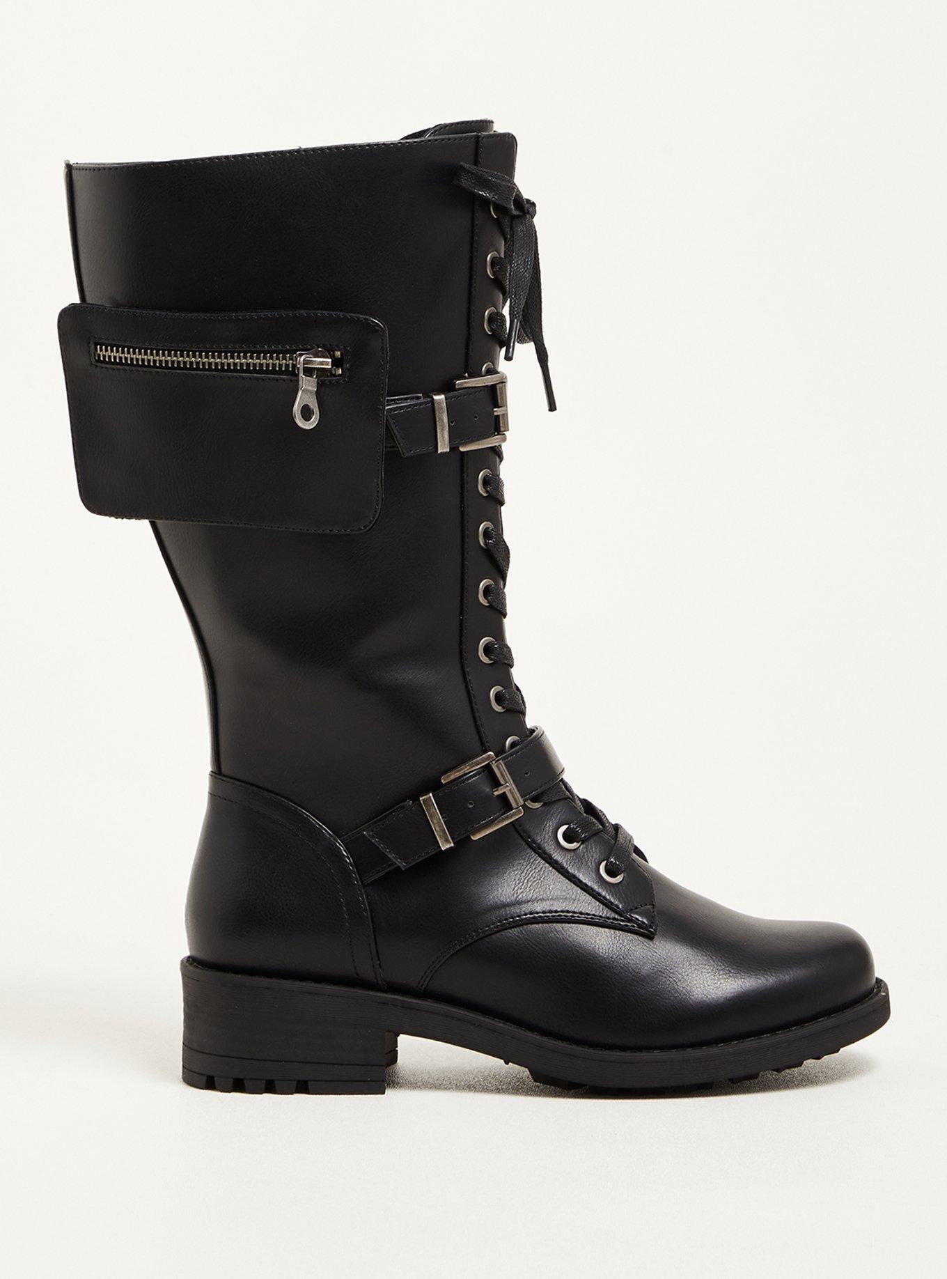 Combat Boot - Faux Leather Black (WW), BLACK, alternate