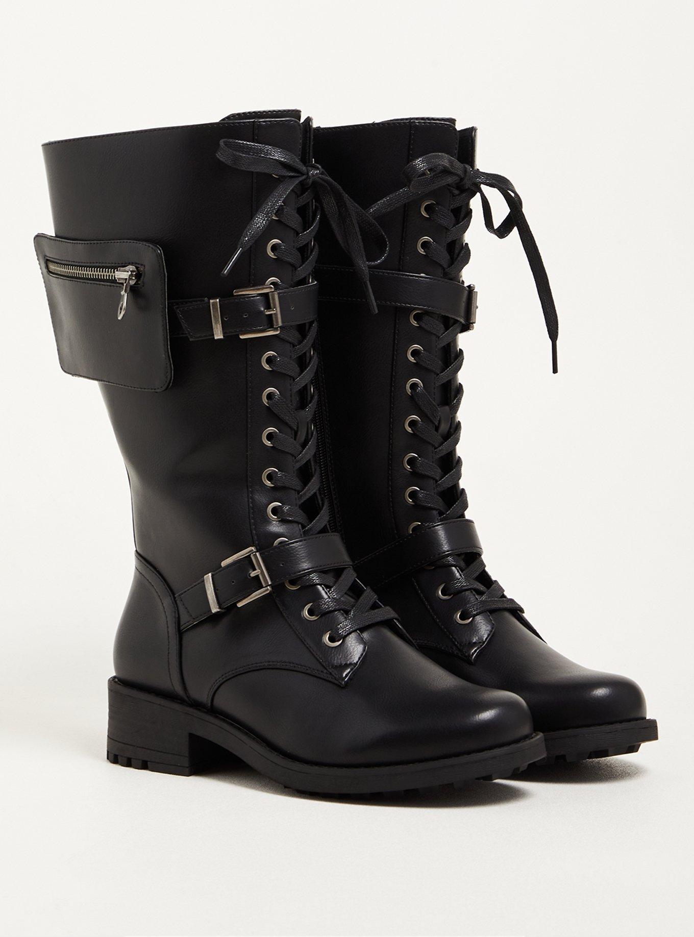 Combat Boot - Faux Leather Black (WW), BLACK, hi-res
