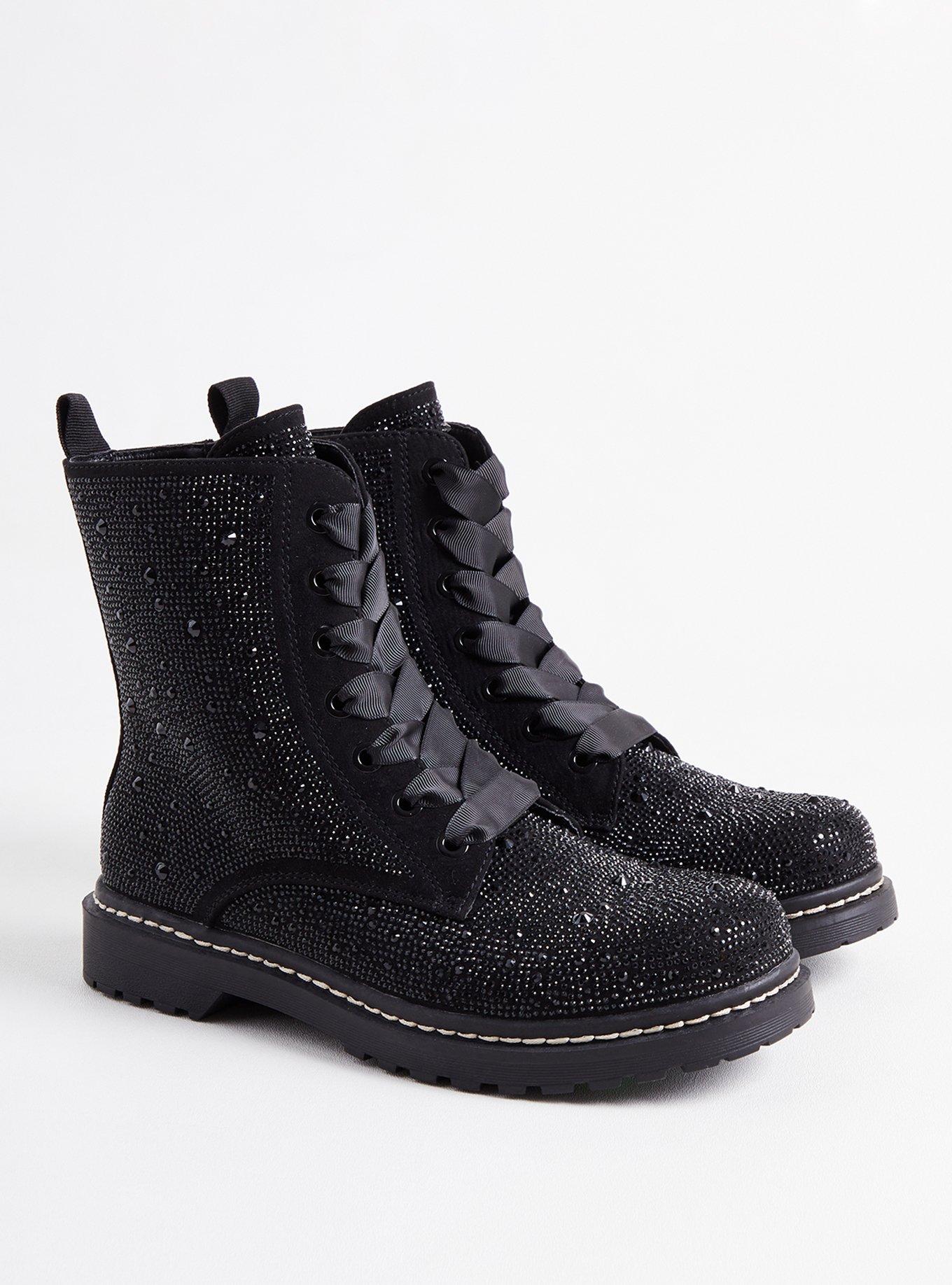 Black rhinestone hotsell combat boots