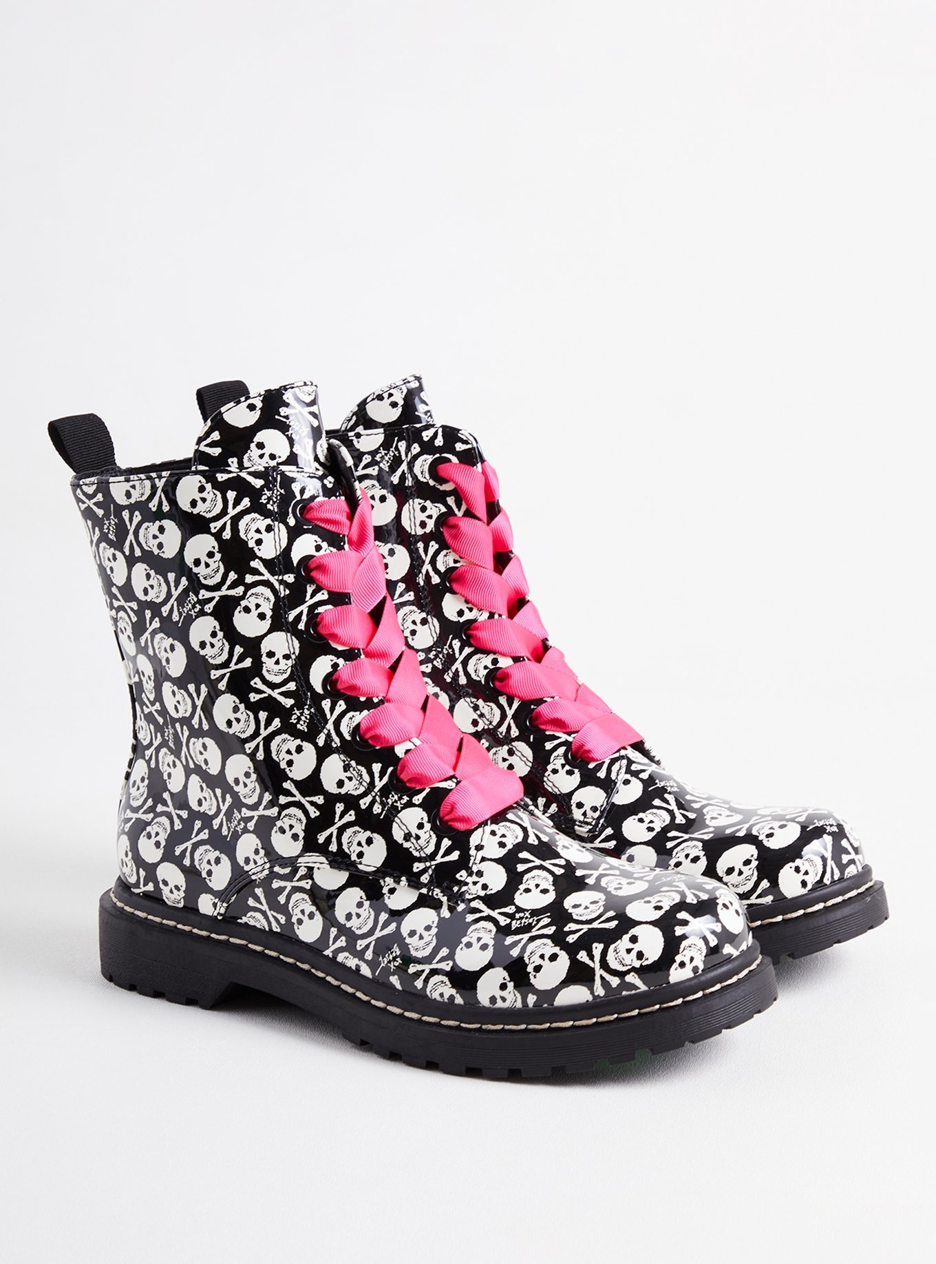 Plus Size - Betsey Johnson Combat Boot - Black Skull Faux  display picture 3