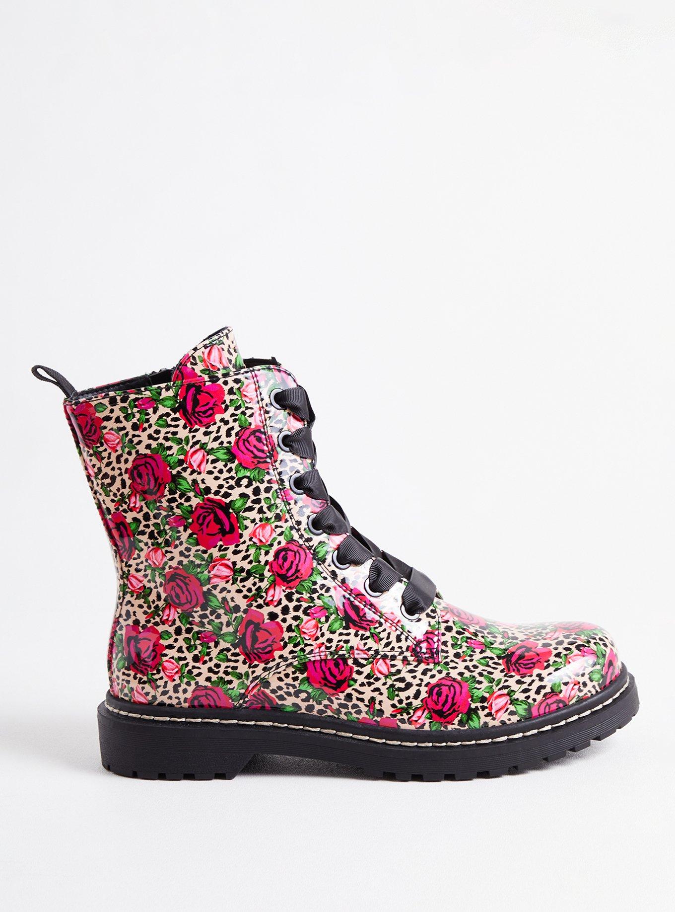 Plus Size - Betsey Johnson Combat Boot - Leopard & Rose Faux Patent ...