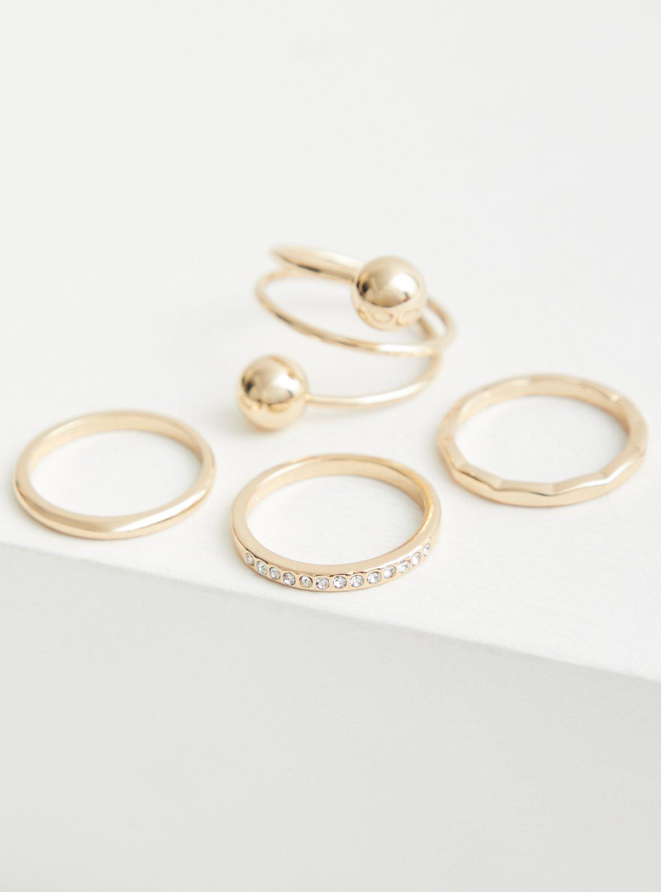 Plus Size Spiral Ball Ring Set of 4 - Gold Tone, GOLD, alternate