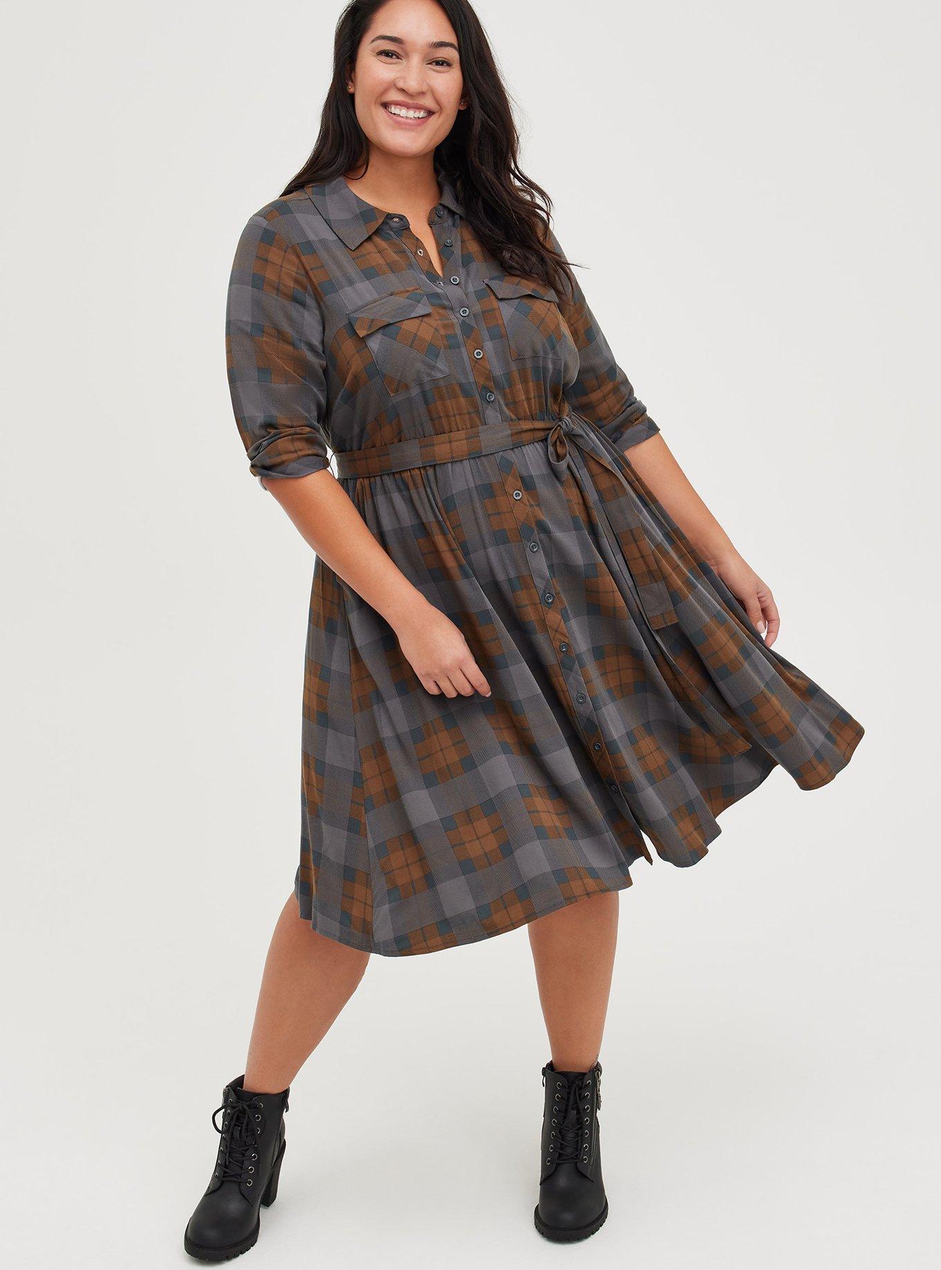 Black Plaid Dress. Midi Tartan Dress. Casual Outfit With Pockets 3 Colors -   Canada