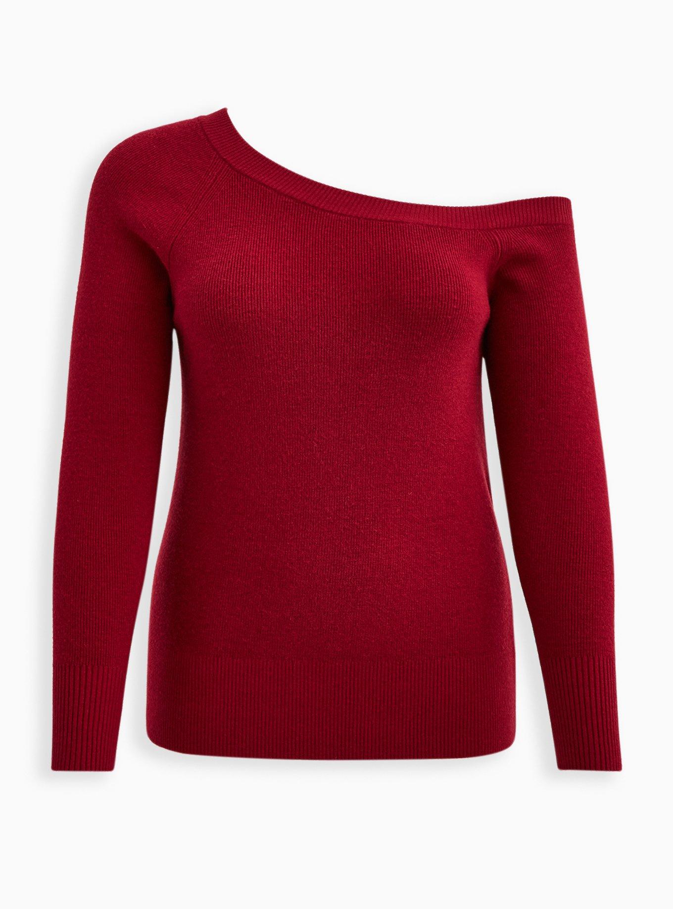 Pullover Off-Shoulder Sweater, RED, hi-res