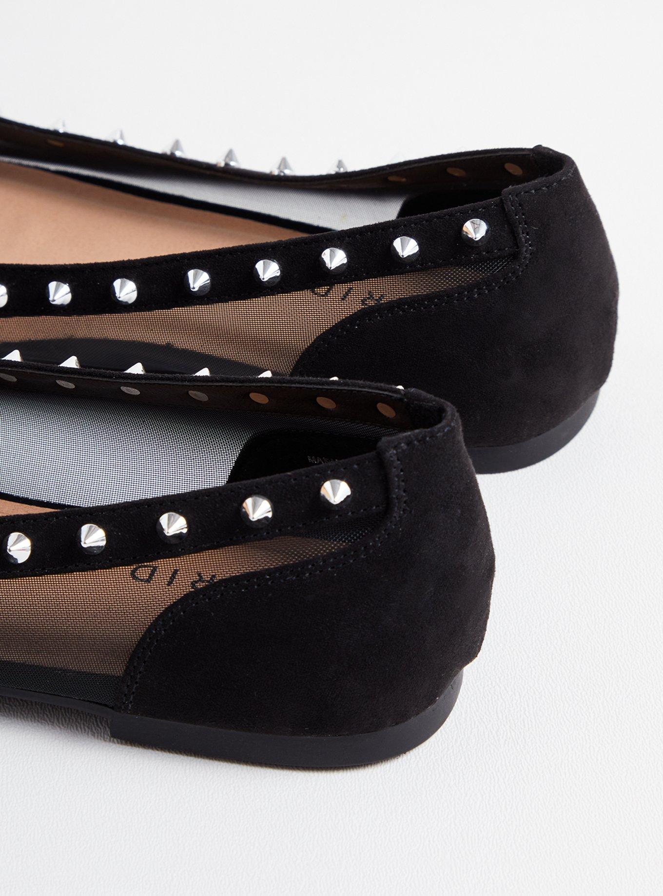 Plus Size Mesh Studded Flat - Black Faux Suede (WW), BLACK, alternate