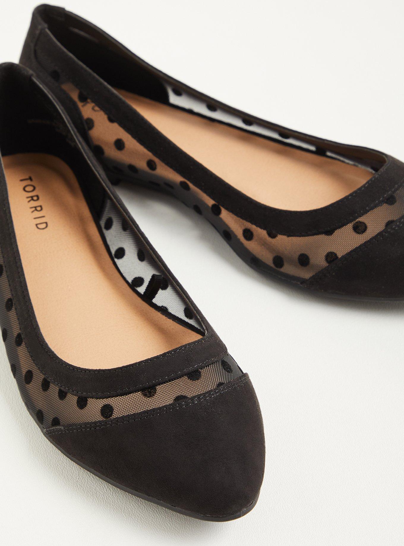 Dotted Mesh Flat - Faux Suede Black (WW), BLACK, alternate