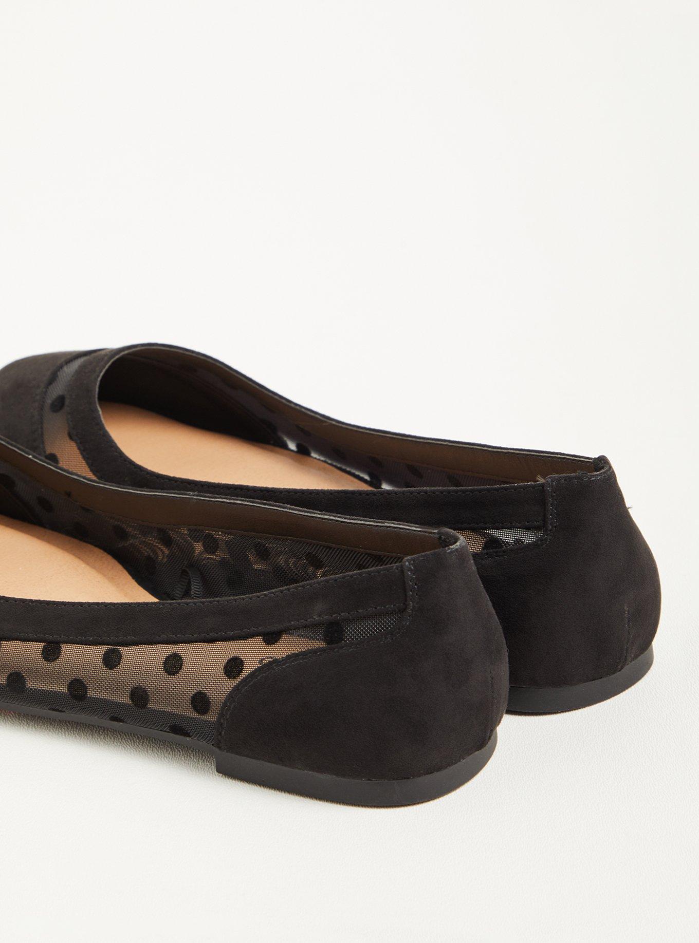 Dotted Mesh Flat - Faux Suede Black (WW), BLACK, alternate
