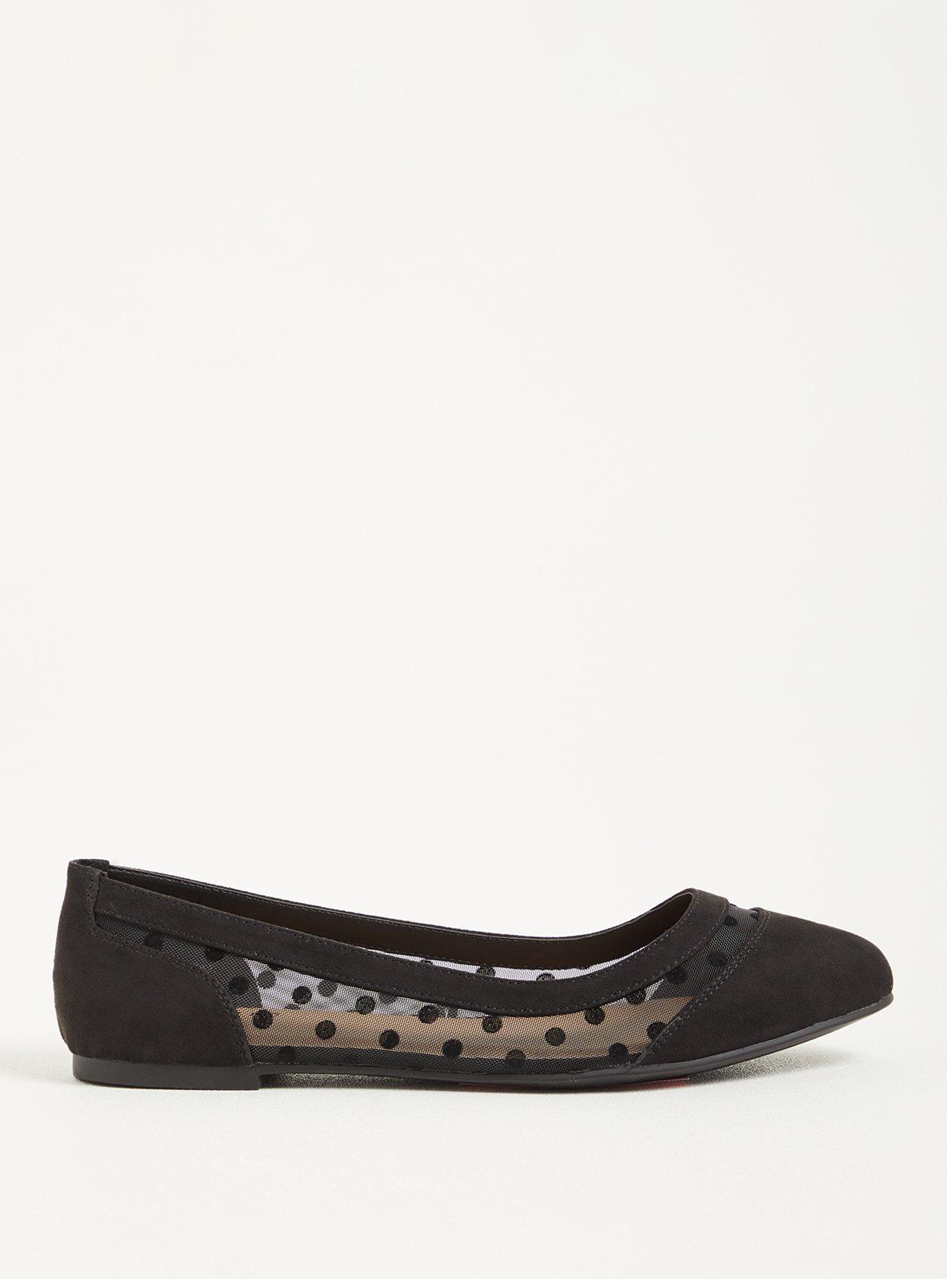 Dotted Mesh Flat - Faux Suede Black (WW), BLACK, alternate
