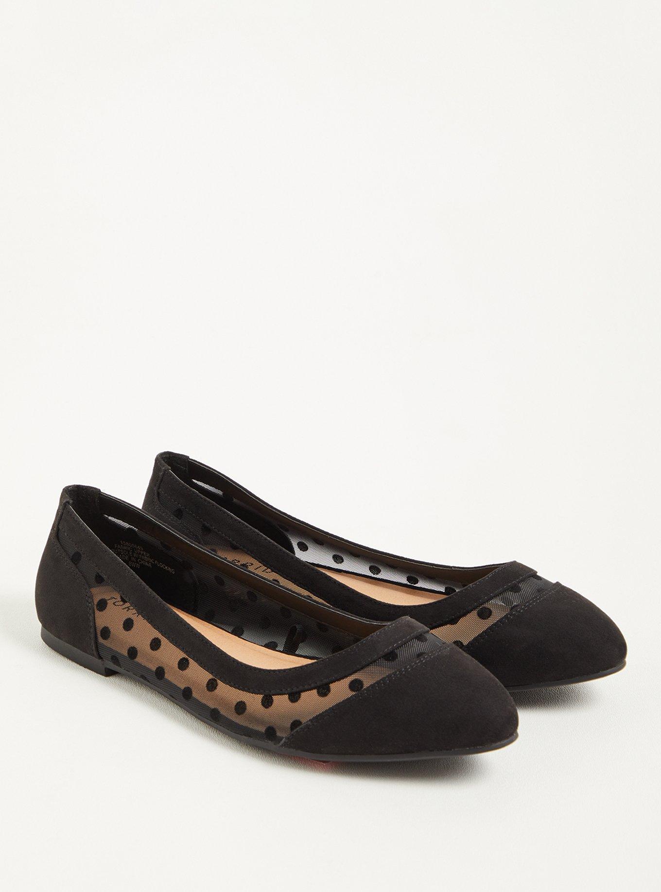 Dotted Mesh Flat - Faux Suede Black (WW), BLACK, hi-res