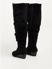 Ruched Wedge Over The Knee Boot - Faux Suede Black (WW), BLACK, alternate