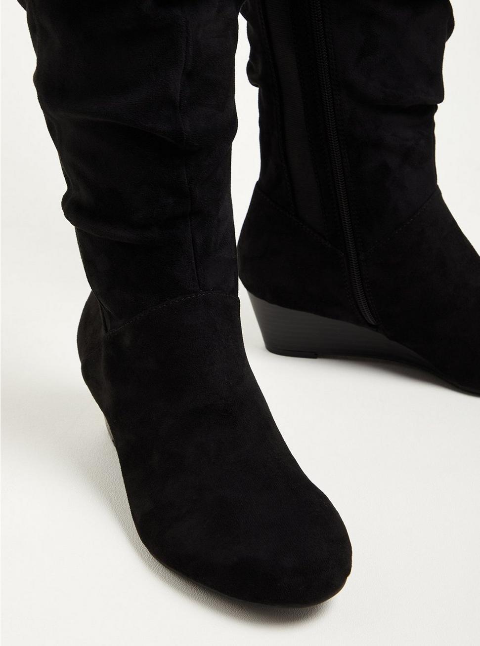 Plus Size Ruched Wedge Over The Knee Boot - Faux Suede Black (WW), BLACK, alternate