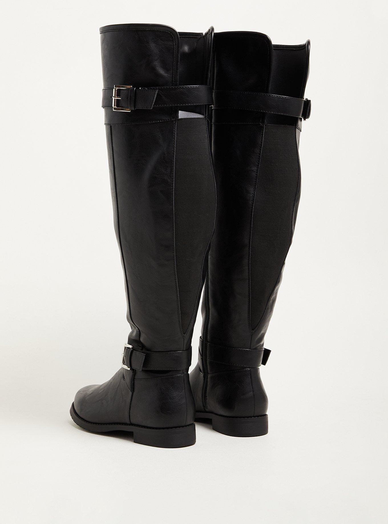 Double Buckle Over The Knee Boot (WW), BLACK FAUX SUEDE, alternate