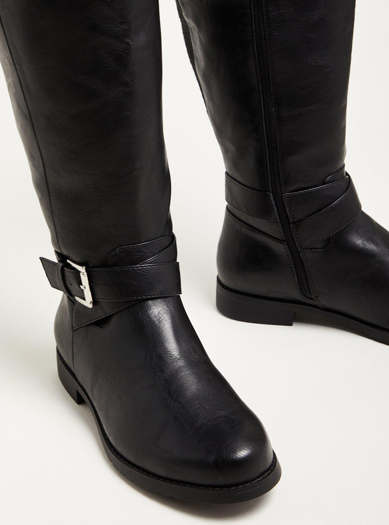 Double Buckle Over The Knee Boot (WW), BLACK FAUX SUEDE, alternate
