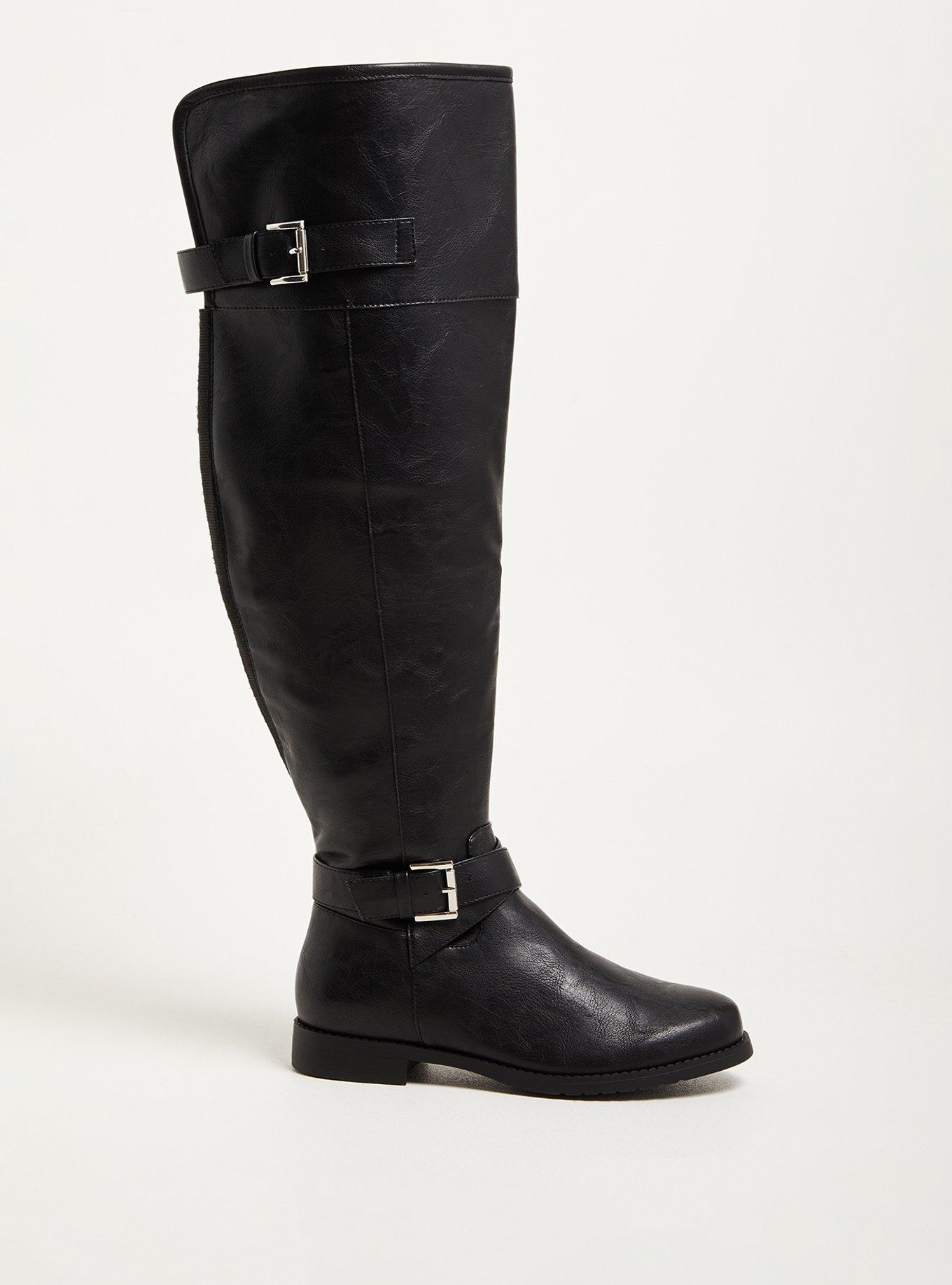 Double Buckle Over The Knee Boot (WW), BLACK FAUX SUEDE, alternate
