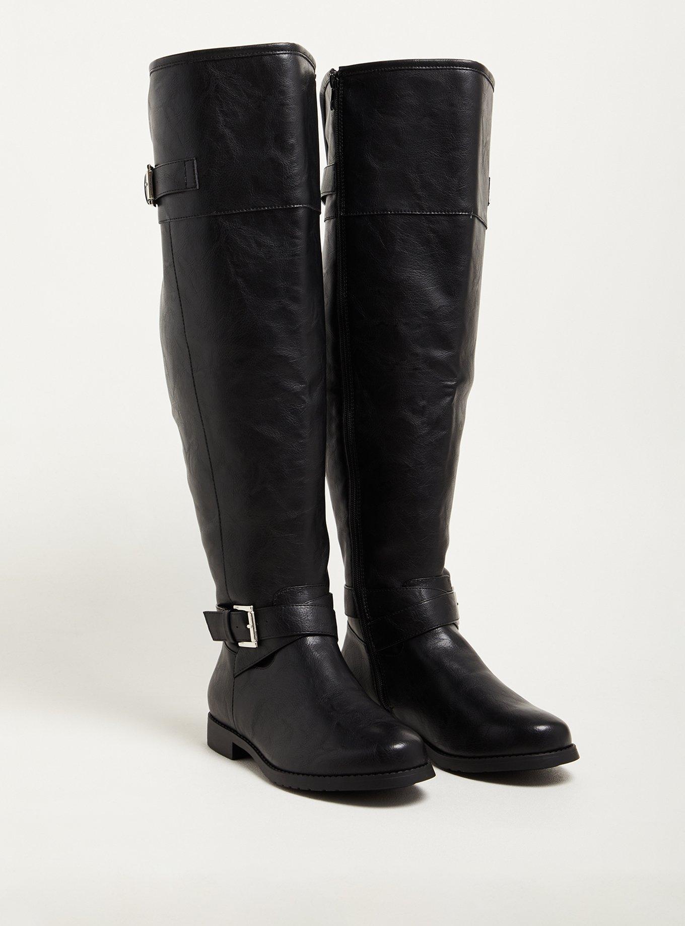 Double Buckle Over The Knee Boot (WW), BLACK FAUX SUEDE, hi-res