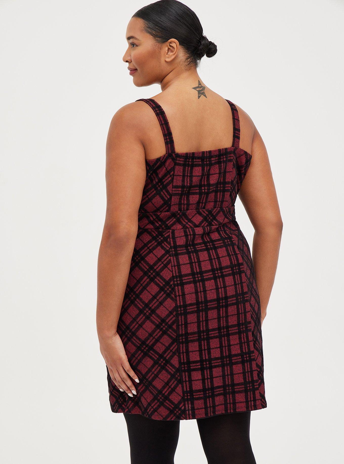 Plus Size - Mini Dress - Double Knit Pinafore Plaid Red - Torrid