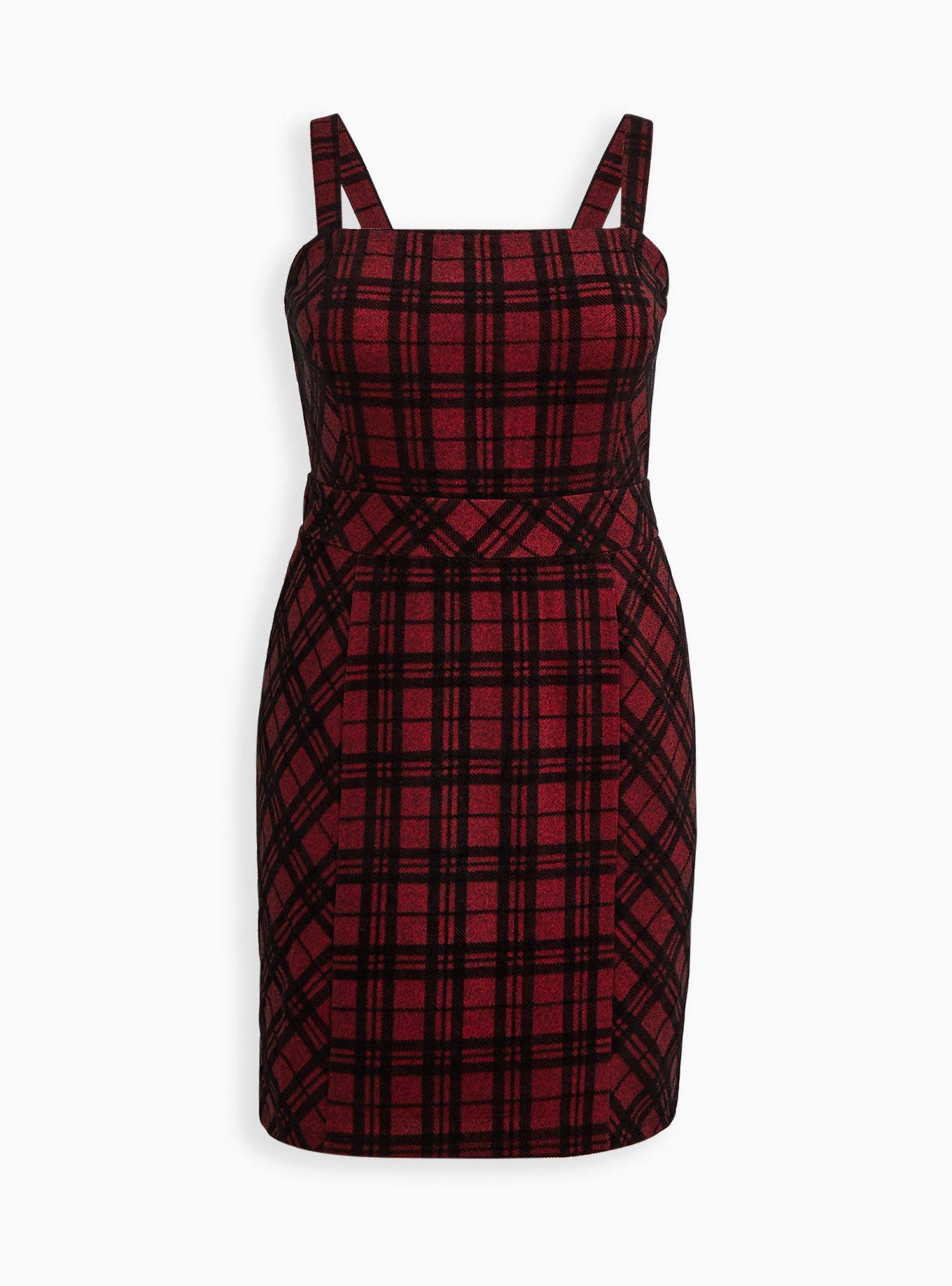 Plus Size - Mini Dress - Double Knit Pinafore Plaid Red - Torrid