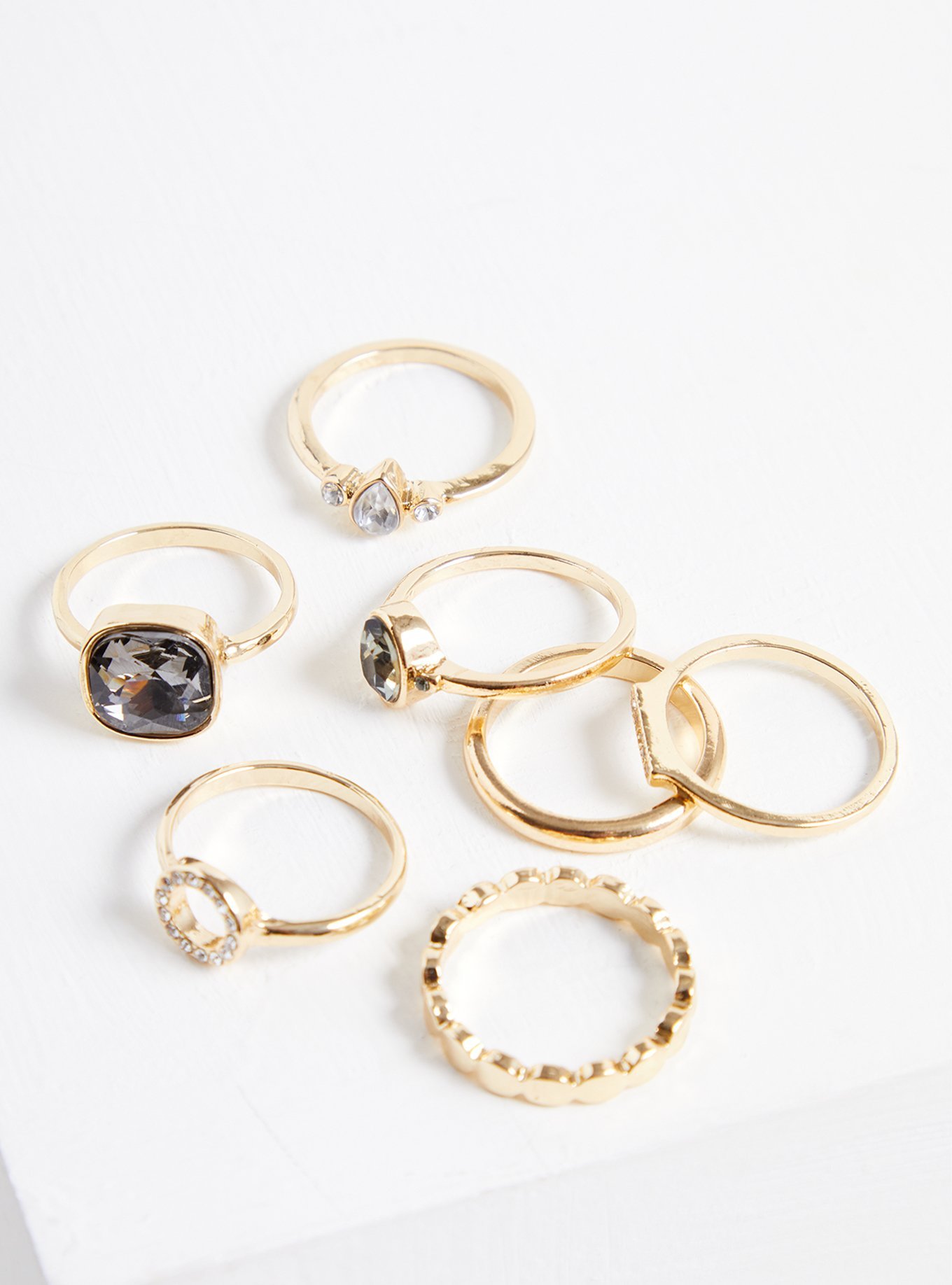 Plus Size - Stone Cocktail Ring Set Of 7 - Gold Tone - Torrid