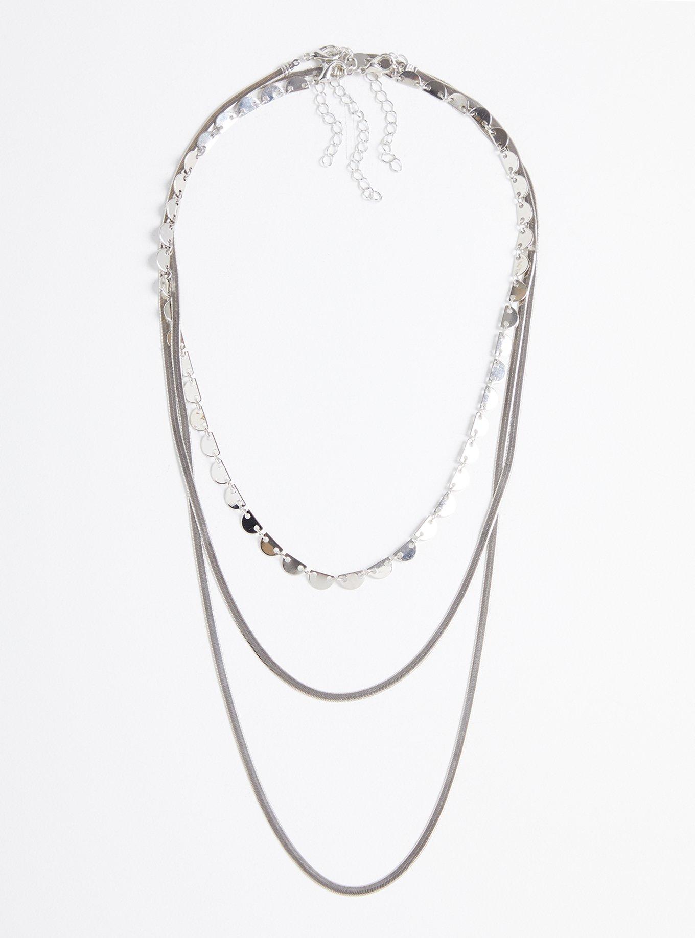 Snake Chain Layered Necklace - Silver Tone, , alternate