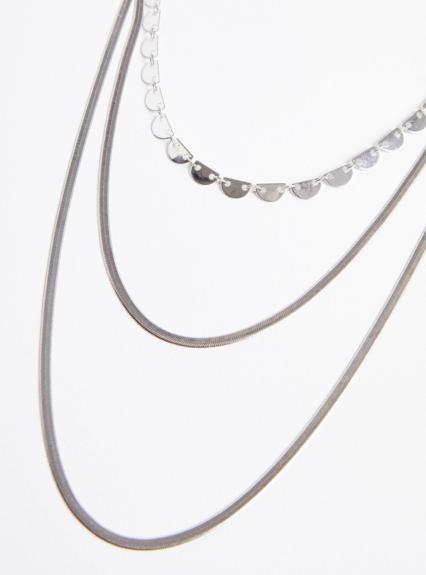 Snake Chain Layered Necklace - Silver Tone, , hi-res