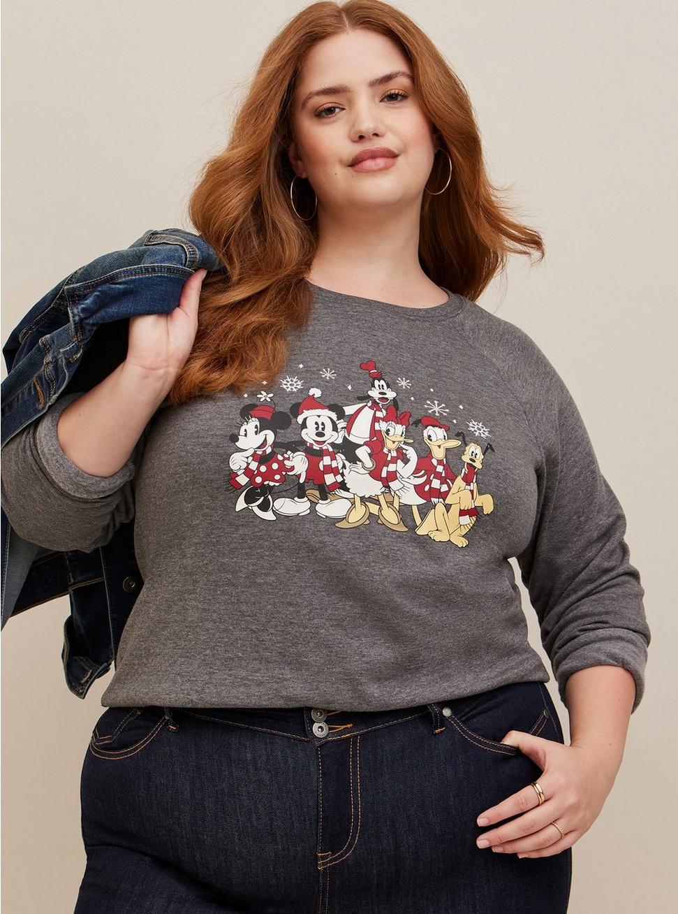 Plus Size Tunic Sweatshirt - Disney Mickey & Friends Holiday , MEDIUM HEATHER GREY, hi-res