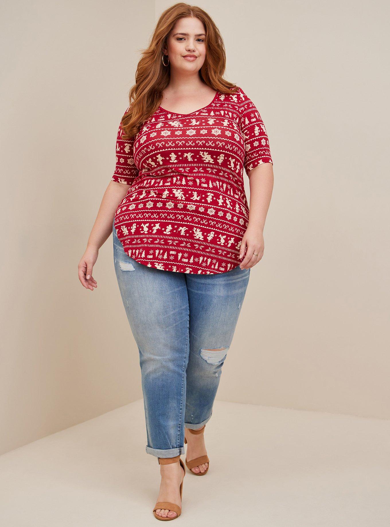 Plus Size Favorite Tunic - Super Soft Disney Mickey & Friends Holiday Fair Isle Red, MULTI, alternate