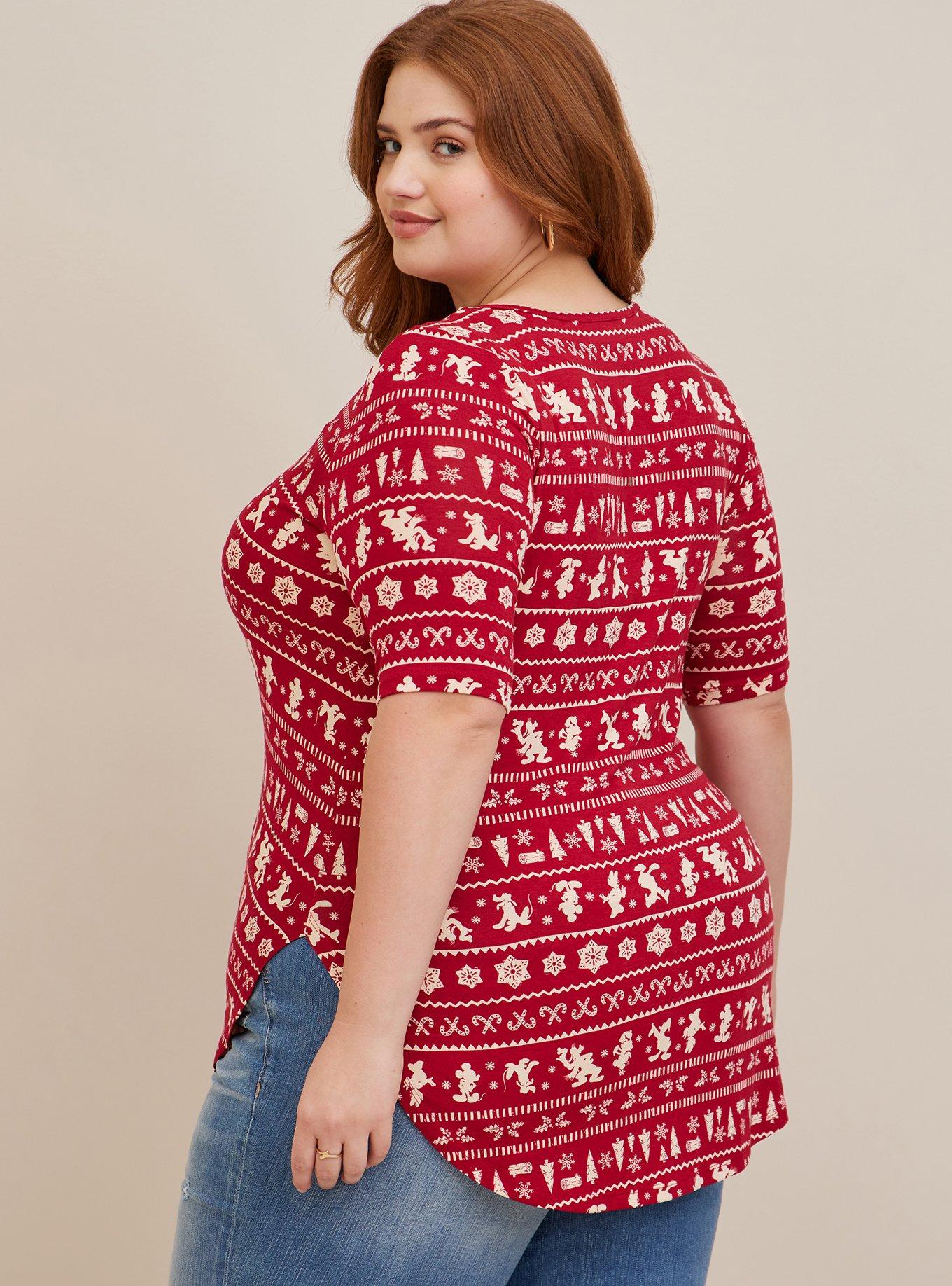 Plus Size Favorite Tunic - Super Soft Disney Mickey & Friends Holiday Fair Isle Red, MULTI, alternate