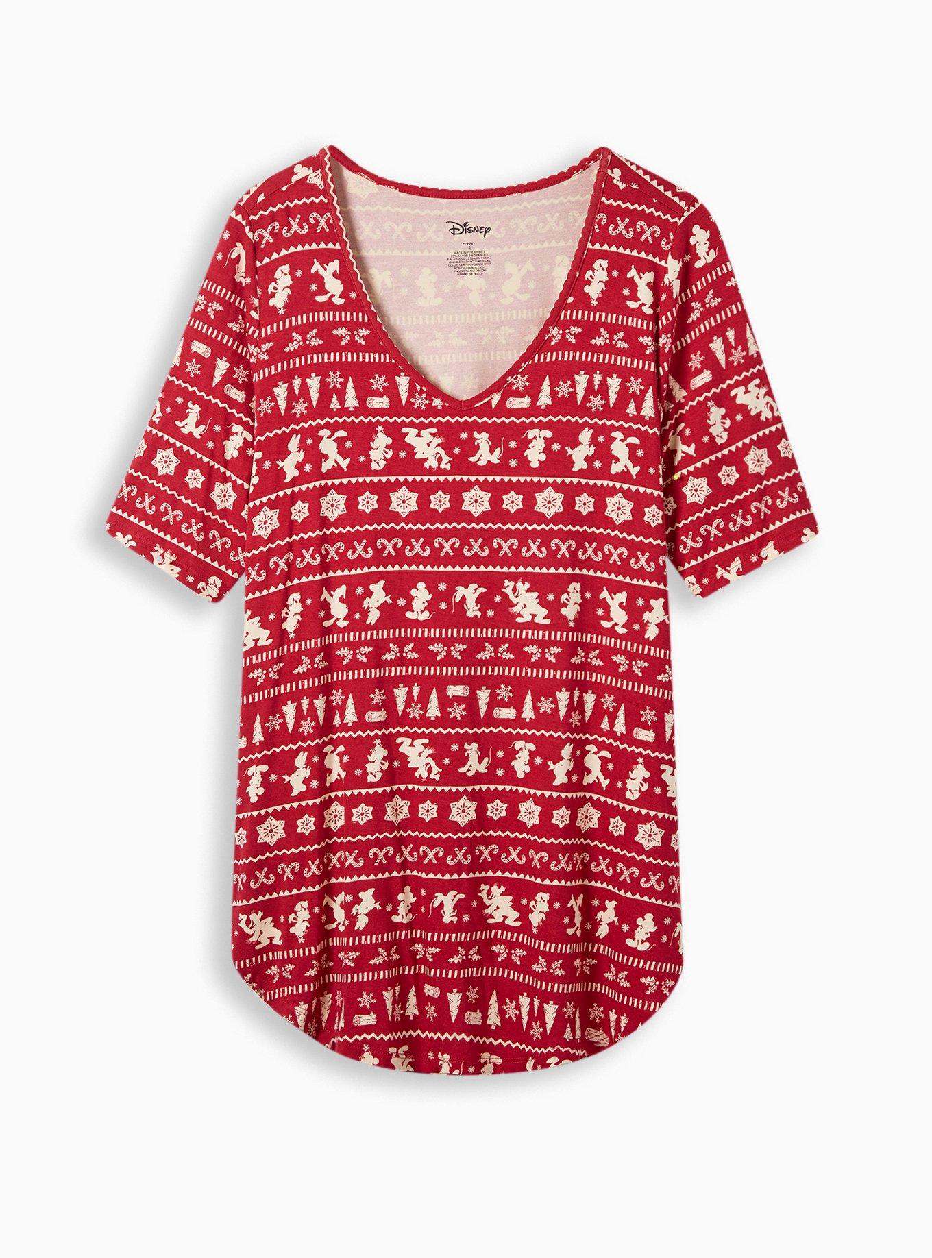 Plus Size Favorite Tunic - Super Soft Disney Mickey & Friends Holiday Fair Isle Red, MULTI, hi-res