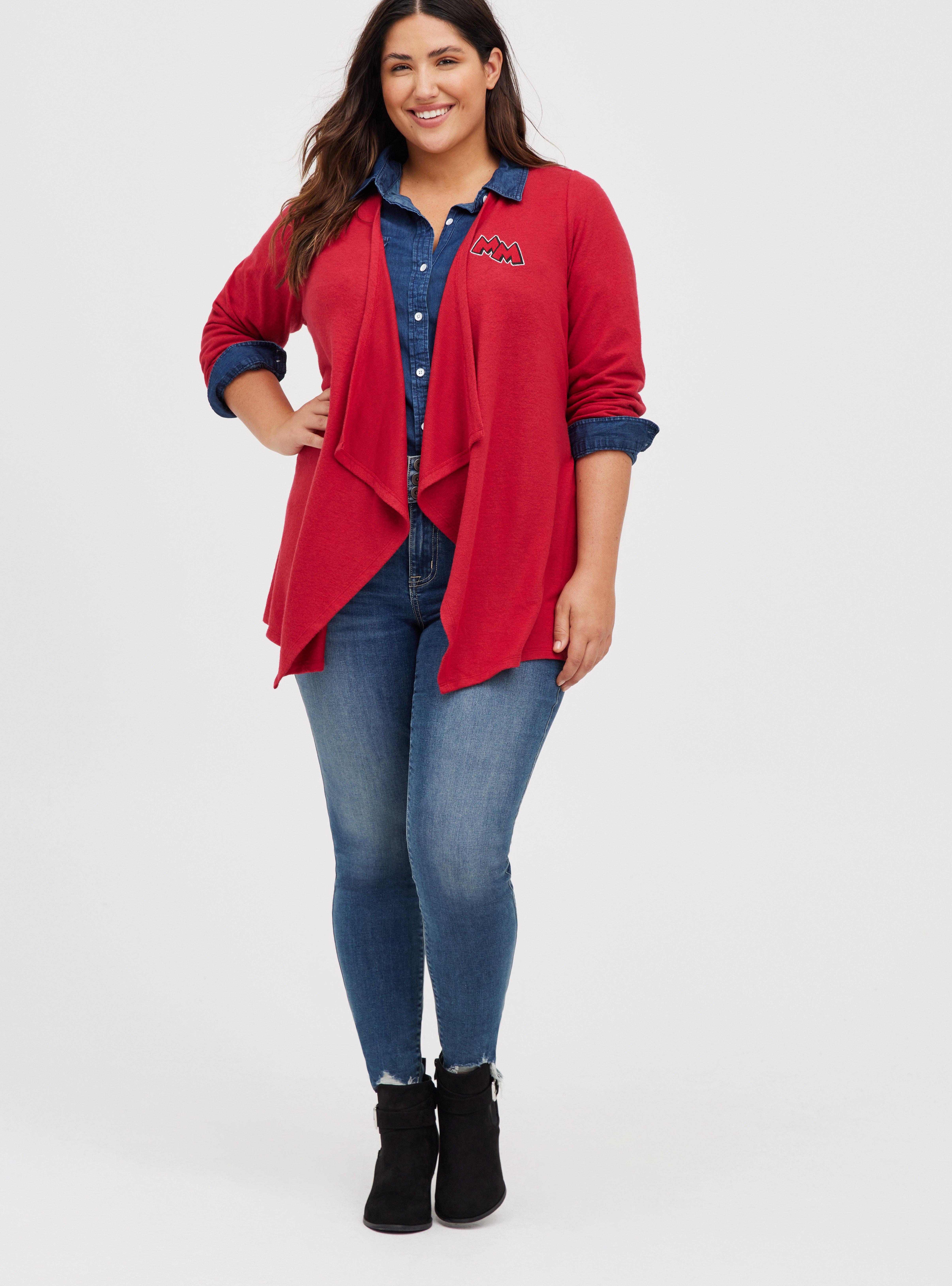 Plus Size Cardigan - Super Soft Plush Disney Mickey & Friends Mistletoe, JESTER RED, alternate