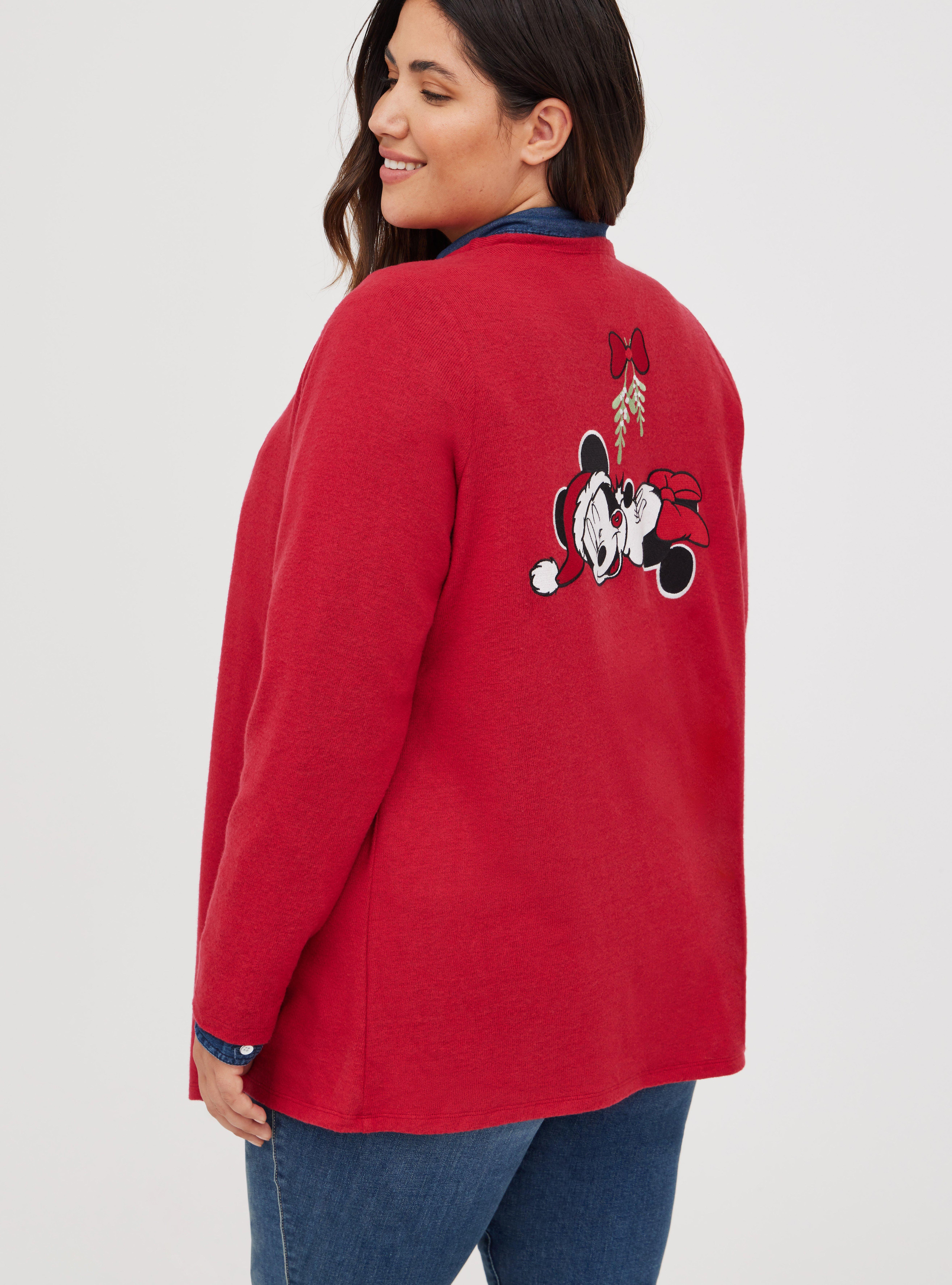Plus Size Cardigan - Super Soft Plush Disney Mickey & Friends Mistletoe, JESTER RED, alternate
