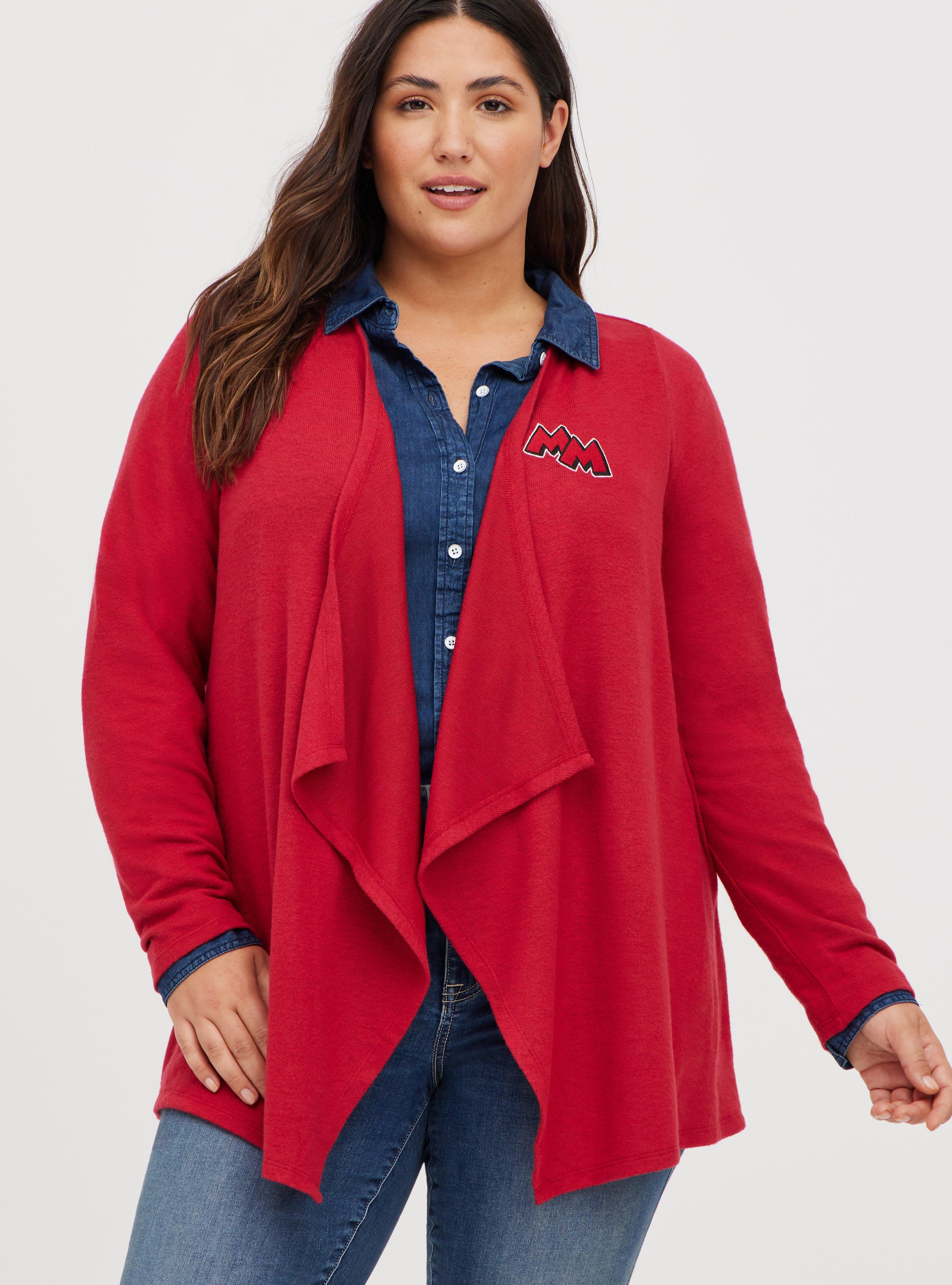 Plus Size Cardigan - Super Soft Plush Disney Mickey & Friends Mistletoe, JESTER RED, alternate