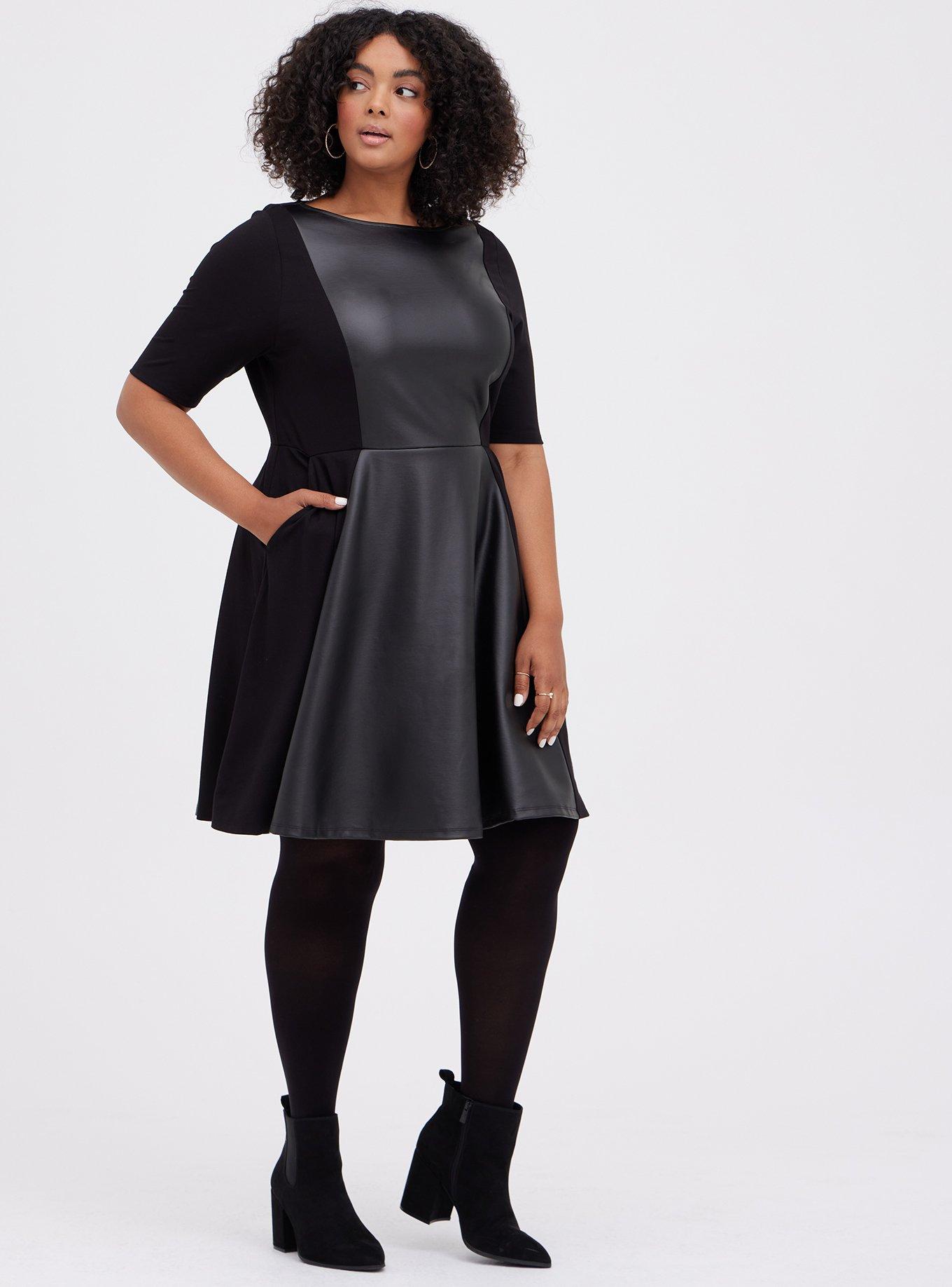 Plus Size - Skater Dress - Luxe Ponte Coated Black - Torrid