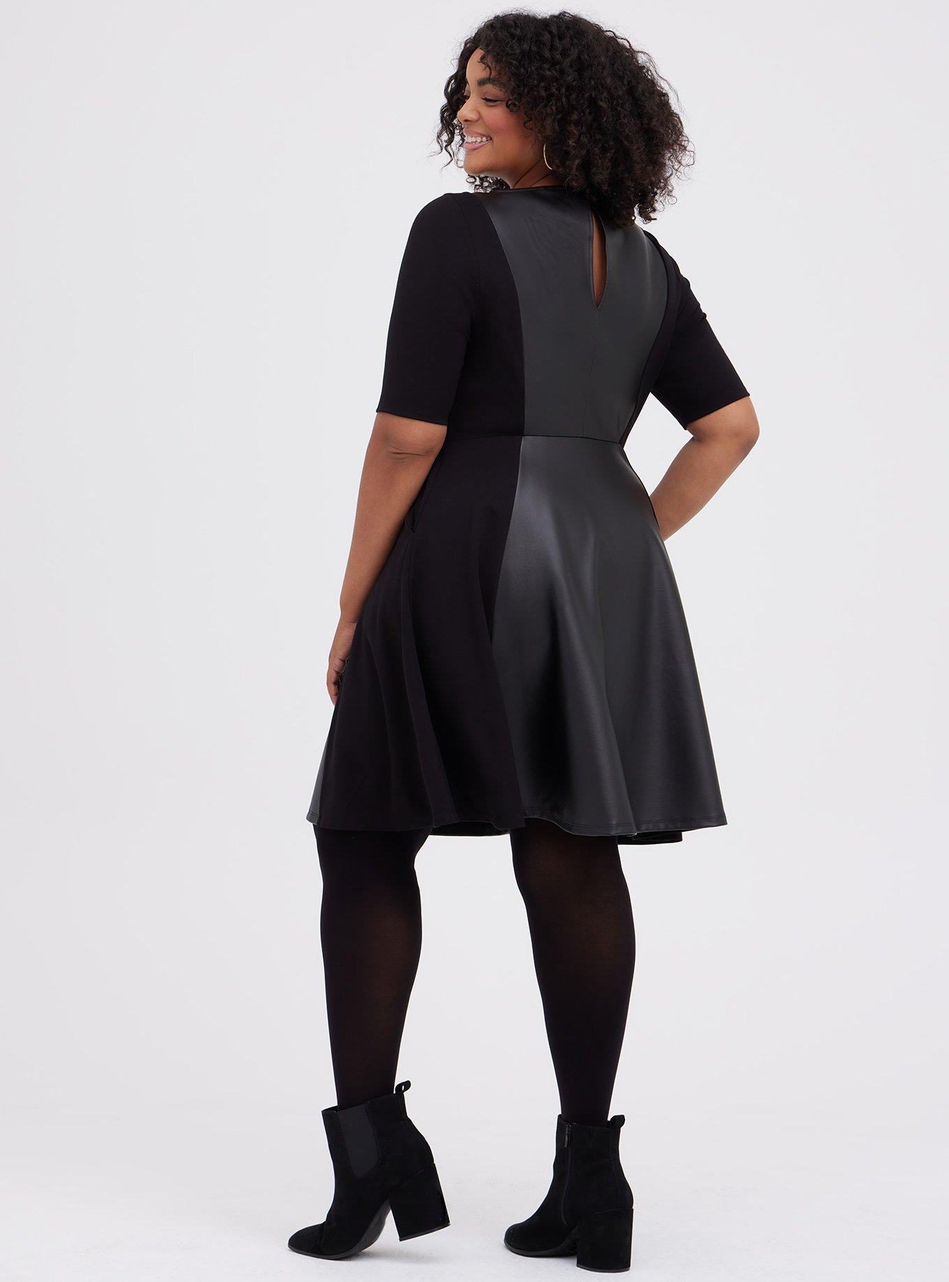 Skater Dress - Luxe Ponte Coated Black, DEEP BLACK, alternate
