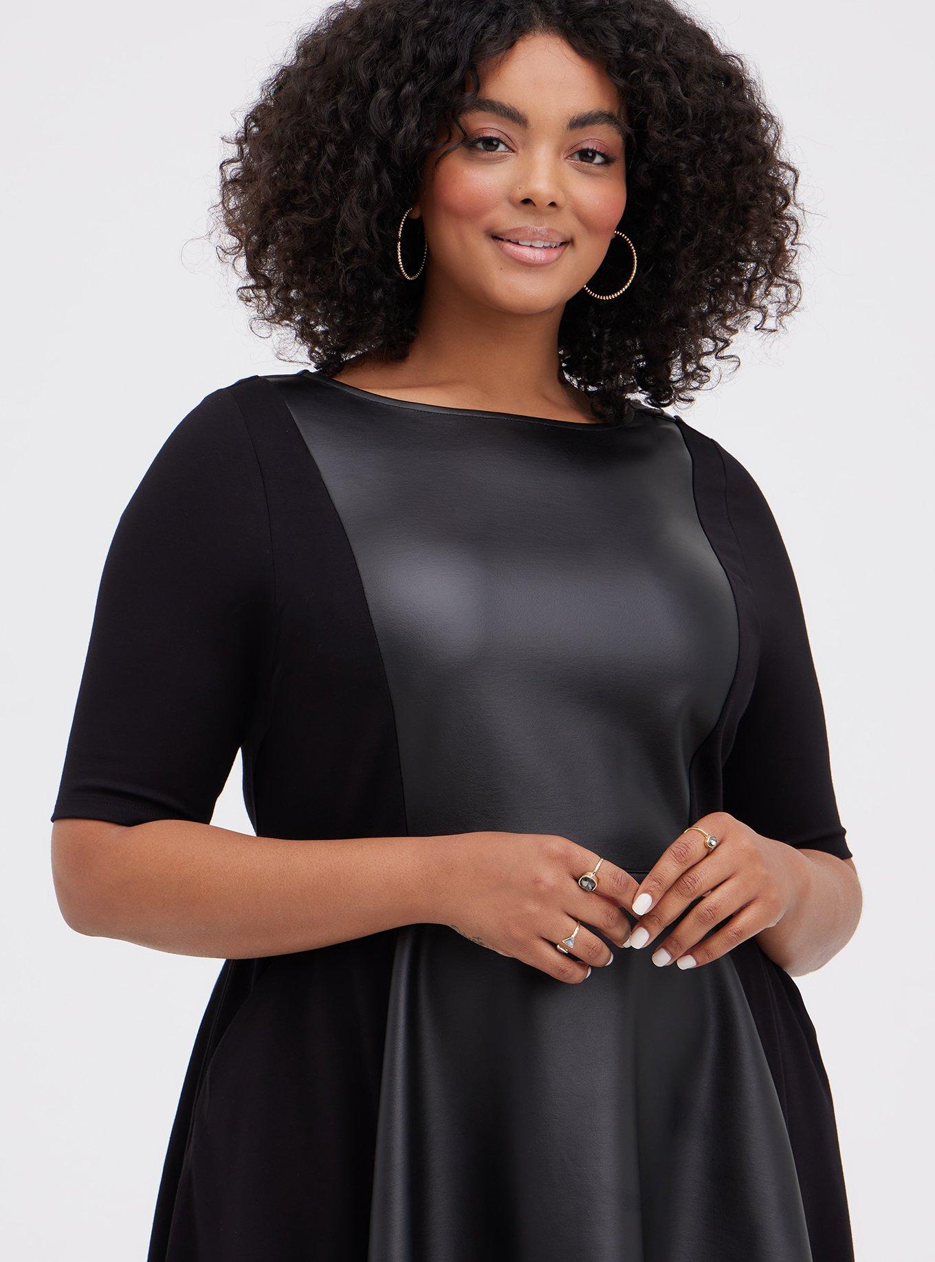 Plus Size - Skater Dress - Luxe Ponte Coated Black - Torrid