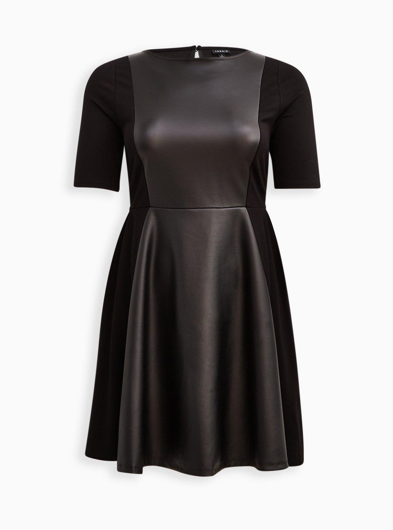 Skater Dress - Luxe Ponte Coated Black, DEEP BLACK, hi-res