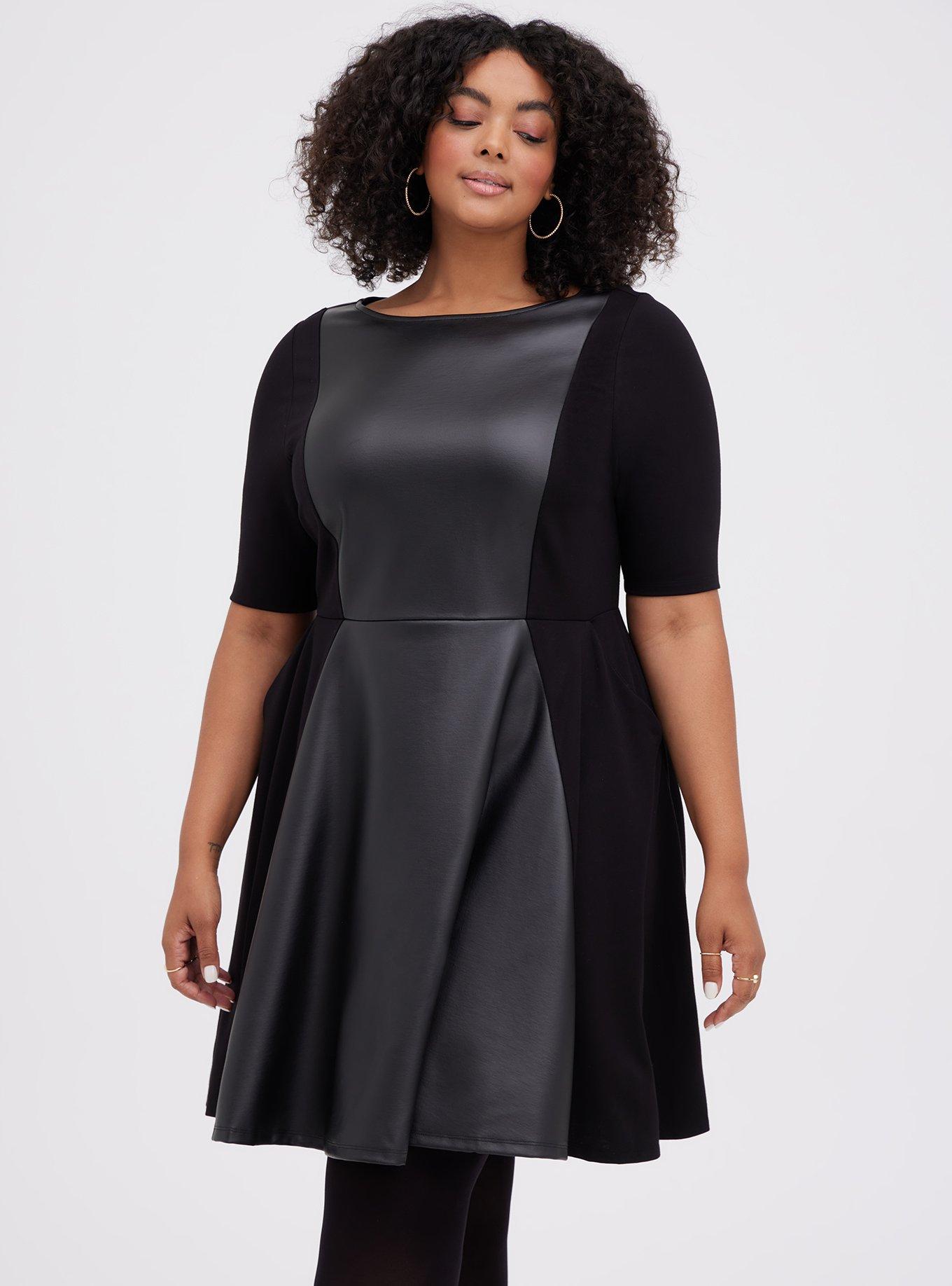 Spanx Faux Leather Sheath Dress With Sheer Long Sleeves In Luxe Black